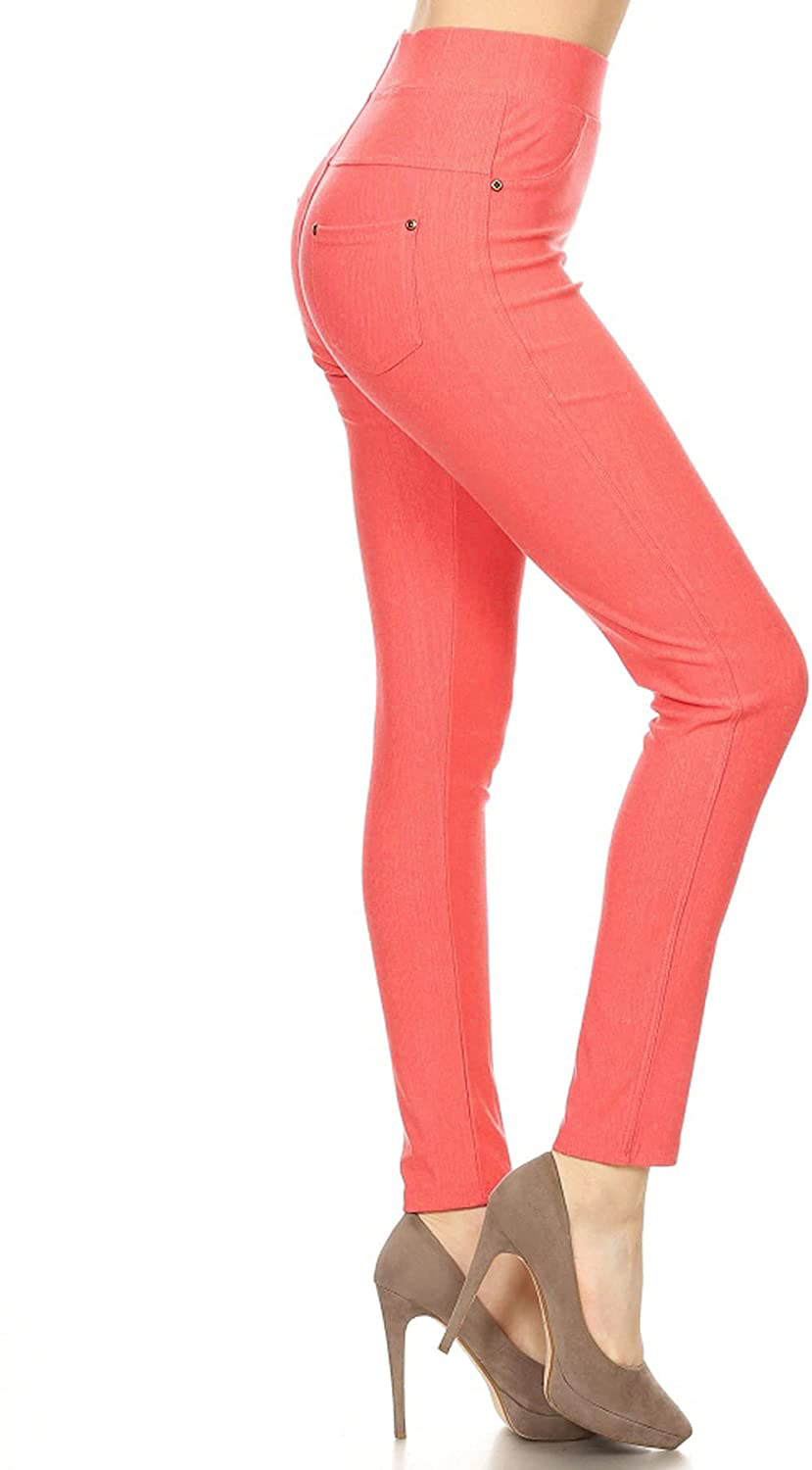 Leggings Depot Premium Quality Women's Cotton Blend Stretch Pull-on Jeggings with Pockets Apparel & Accessories > Clothing > Activewear LEGGINGS DEPOT Coral 2X-3X