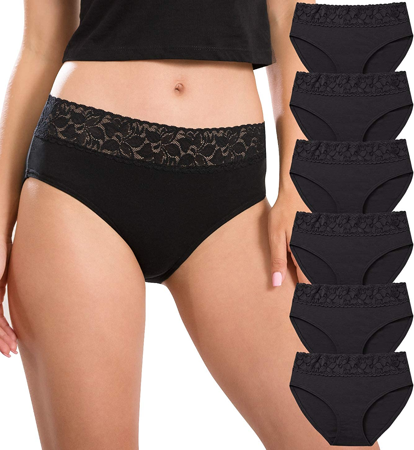 Cotton Hipster Panties for Women Lace Hiphugger Panties Bikini Underwear Pack Apparel & Accessories > Clothing > Underwear & Socks > Underwear Altheanray Black Cotton Underwear Medium
