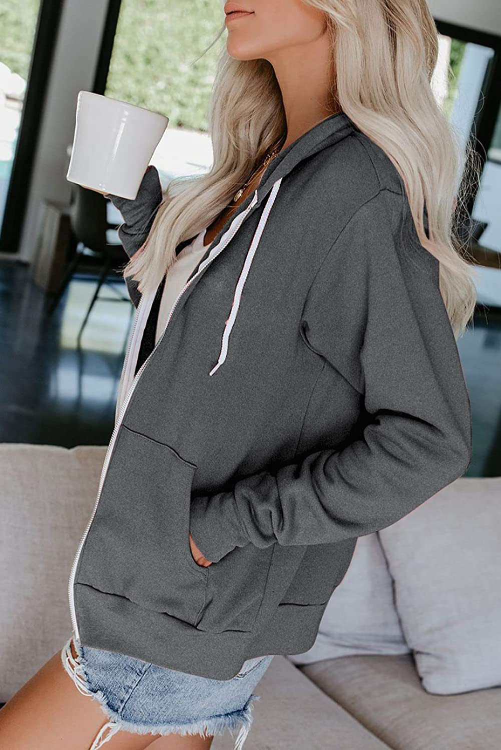 Dokotoo Women'S Full Zip up Hoodie Long Sleeve Hooded Sweatshirts Pockets Jacket Coat for Women Apparel & Accessories > Clothing > Activewear Kylie Max