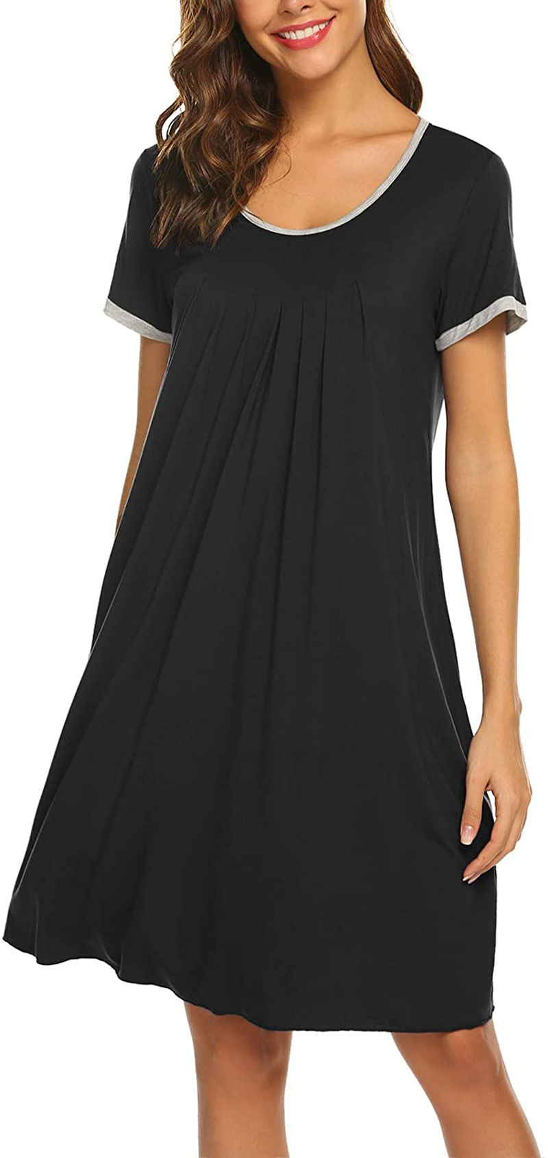 Ekouaer Women'S Nightgown Short Sleeve Sleepwear Comfy Sleep Shirt Pleated Scoopneck Nightshirt S-XXXL Apparel & Accessories > Clothing > Sleepwear & Loungewear > Nightgowns Kylie Max