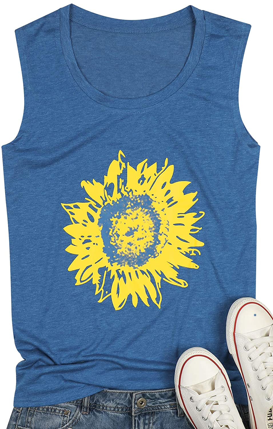 JINTING Summer Sunflower Graphic Tank Tops for Women Graphic Tank Tops Sleeveless Graphic Tee Shirts Letter Print Tank Top Apparel & Accessories > Clothing > Activewear Kylie Max