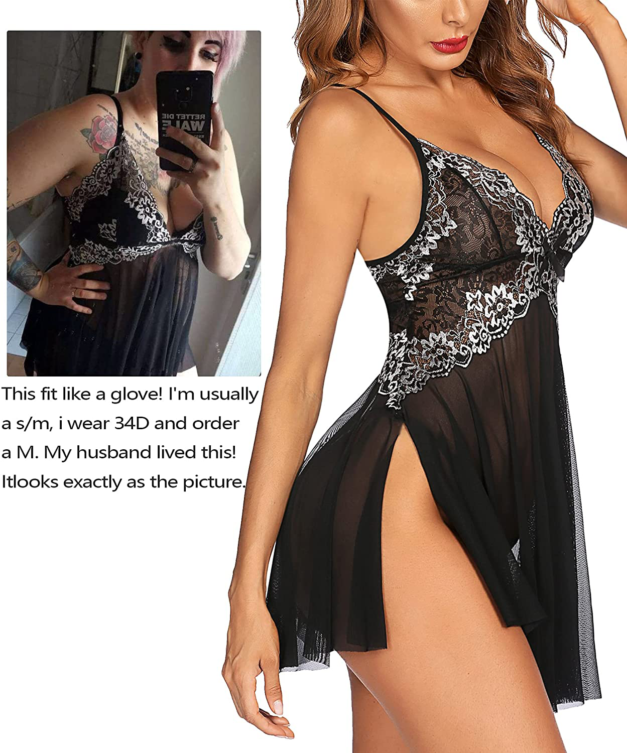 Avidlove Lingerie for Women Lace Babydoll Chemise Nightgown Exotic Negligee Side Spilt Bridal Nightdress Apparel & Accessories > Clothing > Underwear & Socks > Lingerie Kylie Max