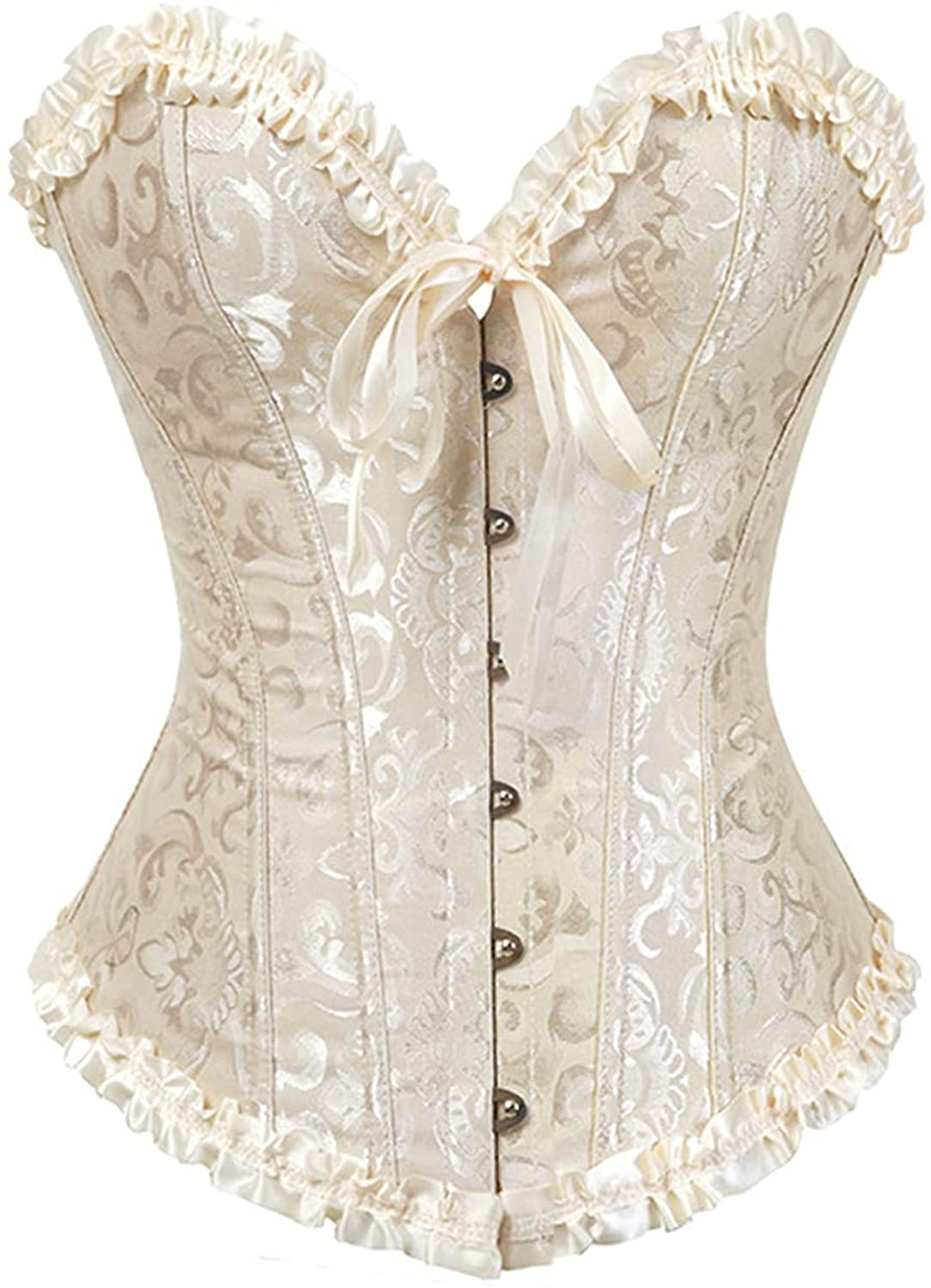 Lacing Corset for Women Lace Boned Overbust Body Shaper Bustier Sexy Satin Brocade Lingerie Shapewear Top Apparel & Accessories > Clothing > Underwear & Socks > Lingerie Generic