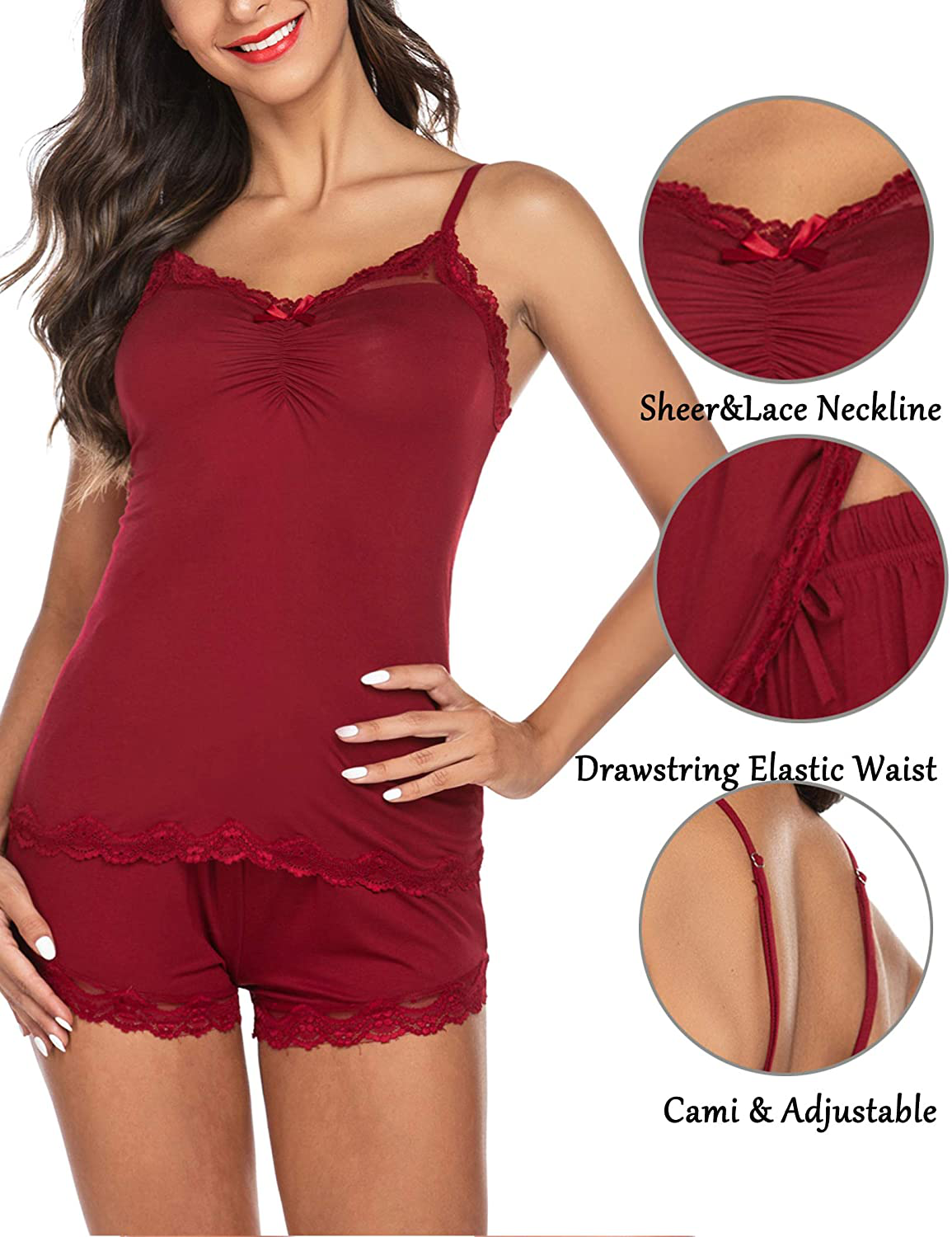 Avidlove Sexy Pajamas for Women Lace Cami PJ Set Two Piece Sleep Set with Shorts Apparel & Accessories > Clothing > Sleepwear & Loungewear Kylie Max