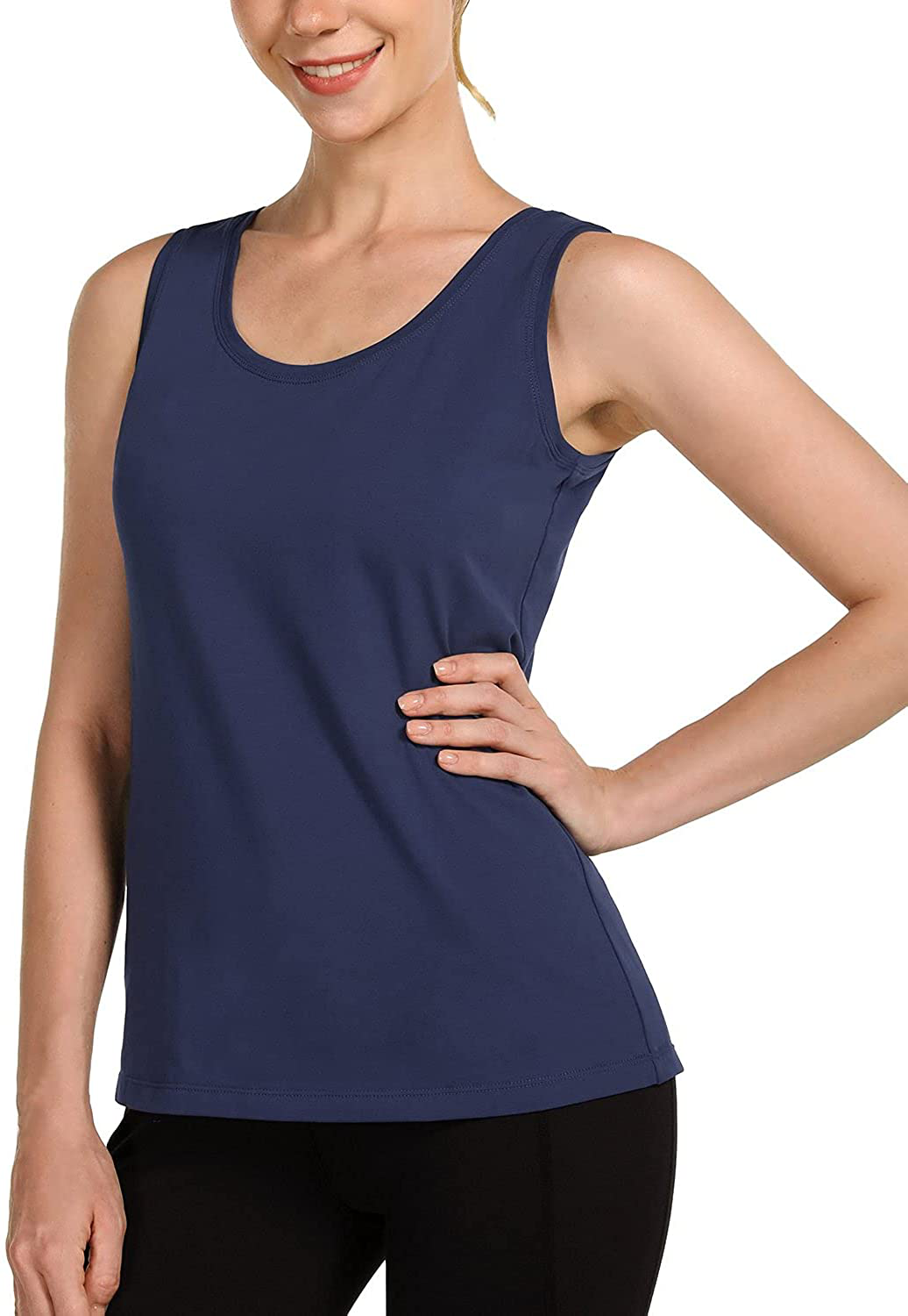 BALEAF Women'S Wide Strap Cotton Workout Tank Tops Yoga Crewneck Sleeveless Shirts Apparel & Accessories > Clothing > Activewear Kylie Max