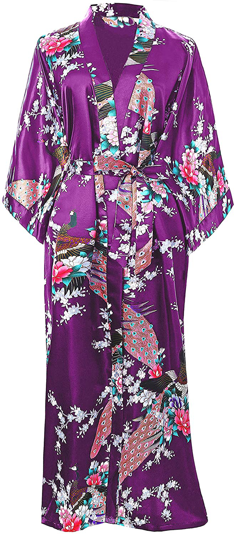 BABEYOND Women'S plus Size Kimono Robe Long Robes with Peacock and Blossoms Printed plus Size Kimono Outfit Apparel & Accessories > Clothing > Sleepwear & Loungewear > Robes KYLIE MAX