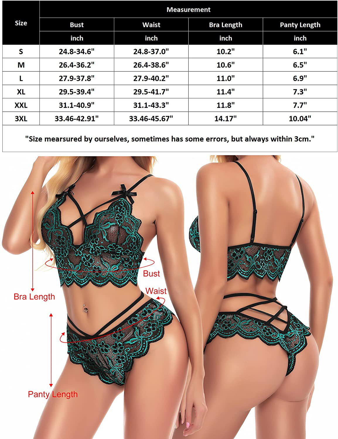 klier Women Sexy Lingerie Set Lace Bra and Panty Sets 2 Piece Strappy Babydoll Bodysuit Apparel & Accessories > Clothing > Underwear & Socks > Lingerie Klier