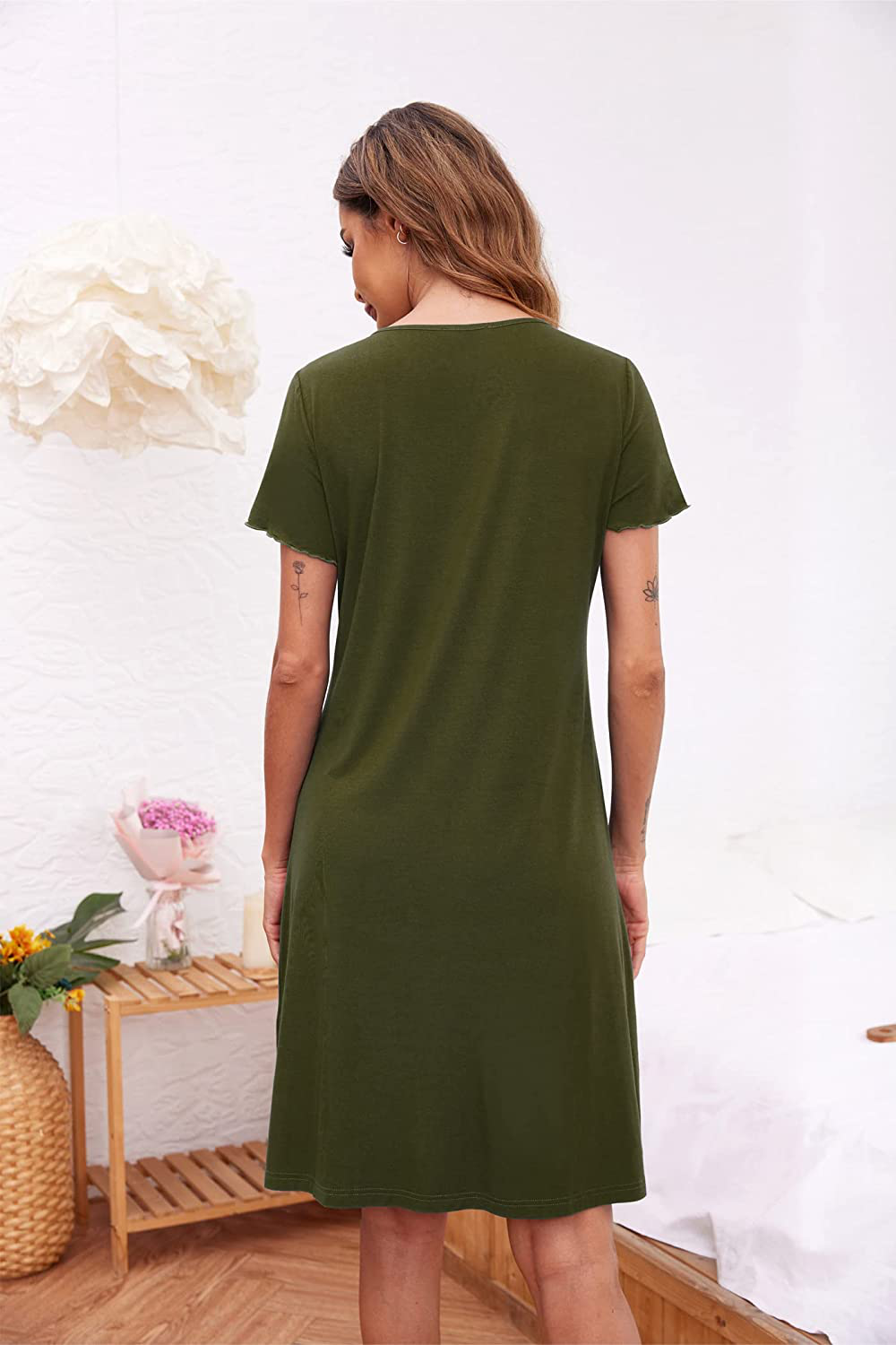 Ekouaer Women'S Nightshirt Short Sleeve Button down Nightgown V-Neck Sleepwear Pajama Dress Apparel & Accessories > Clothing > Sleepwear & Loungewear > Nightgowns Kylie Max