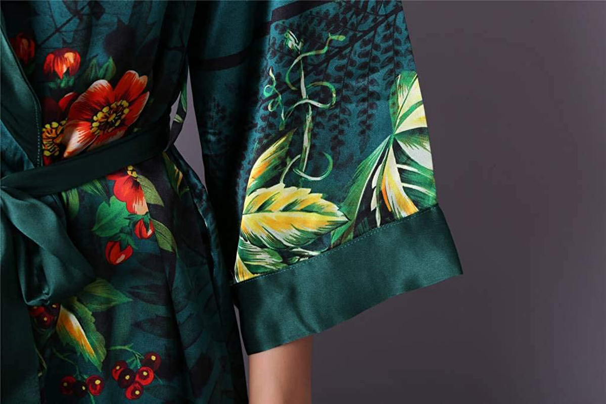 Dynasty Robes 100% Silk, Women'S Printed Long Robe with Shawl Collar-Dazzling Bloom Apparel & Accessories > Clothing > Sleepwear & Loungewear > Robes Dynasty Robes