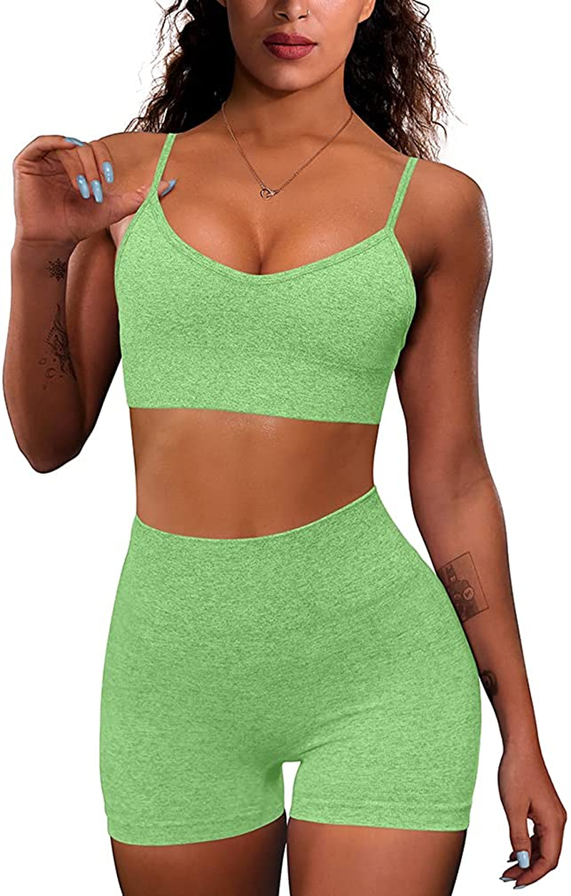 OQQ Yoga Outfit for Women Seamless 2 Piece Workout Gym High Waist Leggings with Sport Bra Set Apparel & Accessories > Clothing > Underwear & Socks > Lingerie HZSN A: Green Large