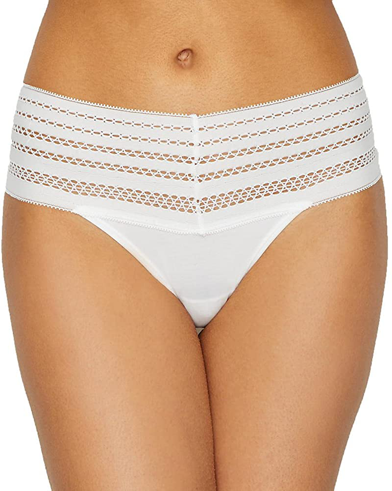 DKNY Women Classic Cotton Wide Lace Trim Thong Panty Apparel & Accessories > Clothing > Underwear & Socks > Underwear DKNY Poplin White Small