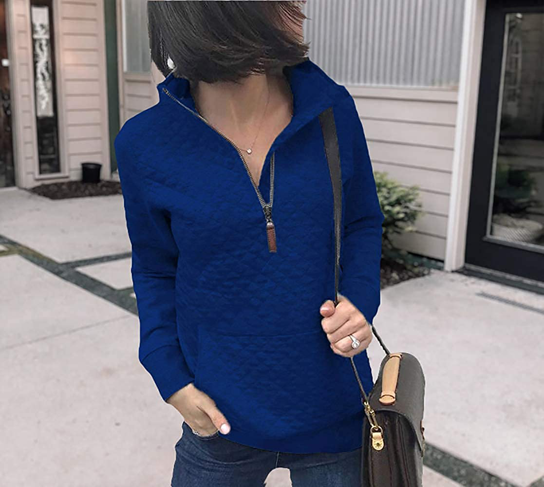 BTFBM Women Fashion Quilted Pattern Lightweight Zipper Long Sleeve Plain Casual Ladies Sweatshirts Pullovers Shirts Tops Apparel & Accessories > Clothing > Activewear Kylie Max