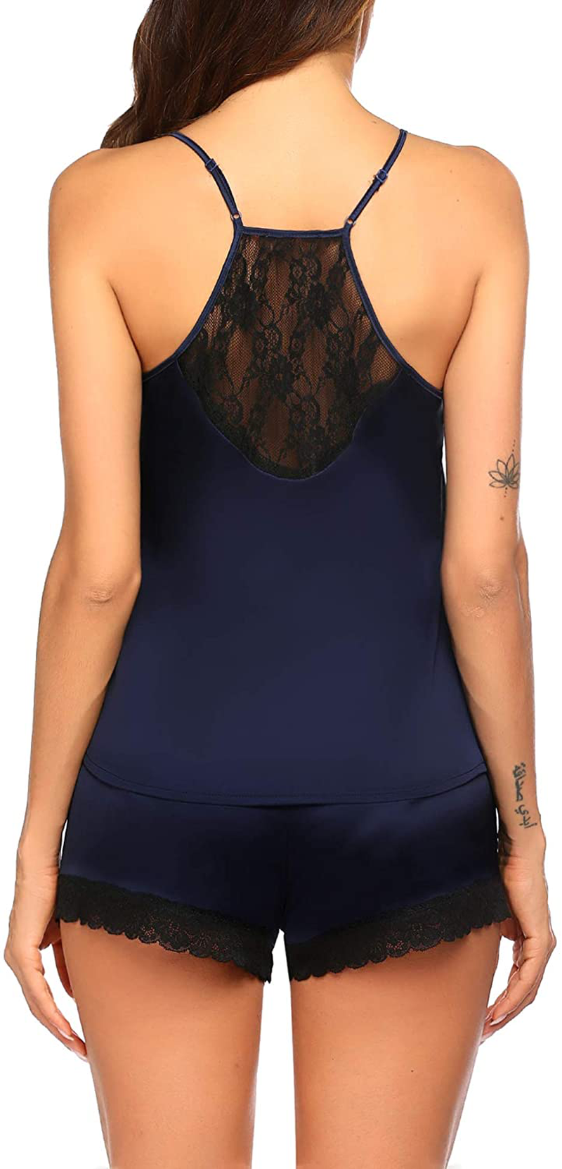 Ekouaer Sleepwear Womens Sexy Satin Pajamas Lingerie Lace Cami Shorts Set Nightwear S-XXL Apparel & Accessories > Clothing > Sleepwear & Loungewear Kylie Max
