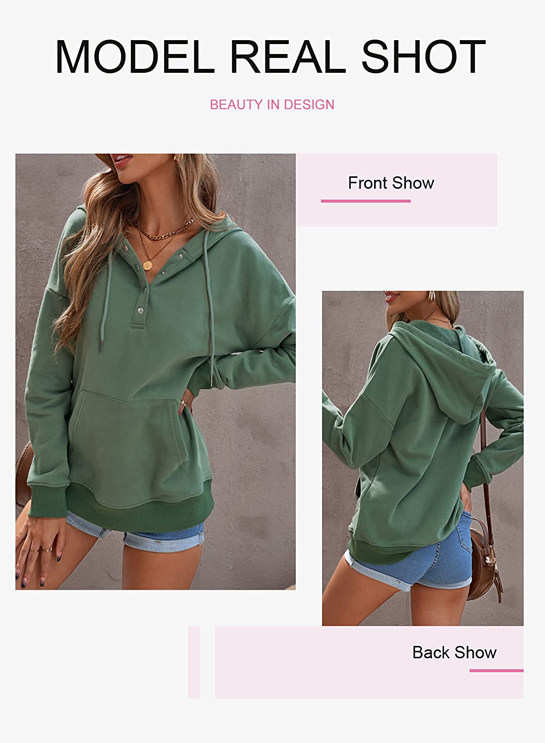 Dokotoo Womens Casual Button Collar Drawstring Long Sleeve Hoodies Pullover Sweatshirts Hooded Tops Apparel & Accessories > Clothing > Activewear Kylie Max