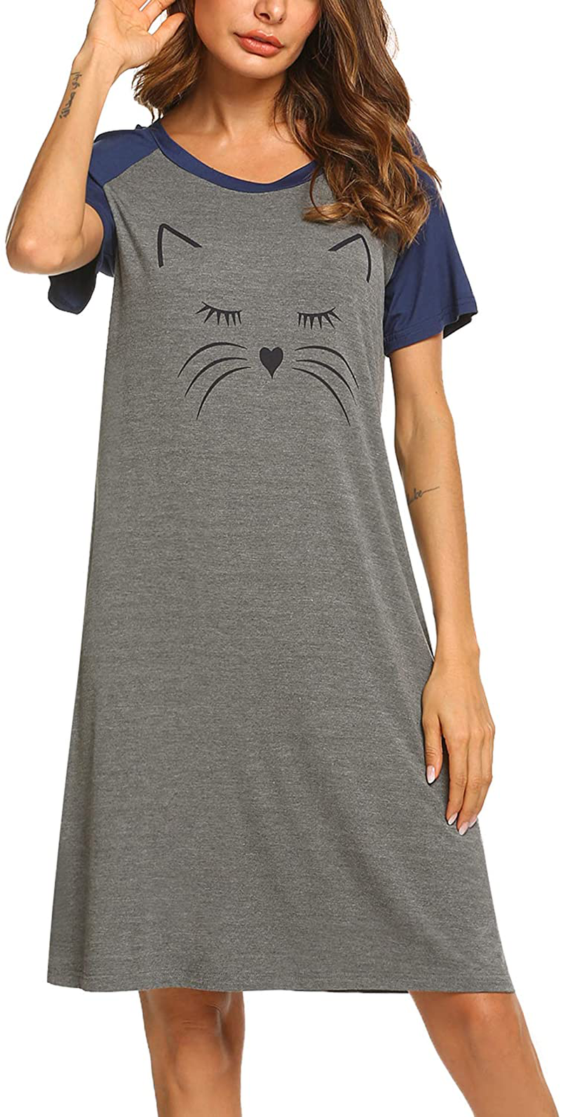 Ekouaer Womens Nightgowns Short Sleeve Nightshirts Printed Sleepwear Soft Sleep Shirts S-3XL Apparel & Accessories > Clothing > Sleepwear & Loungewear > Nightgowns Kylie Max