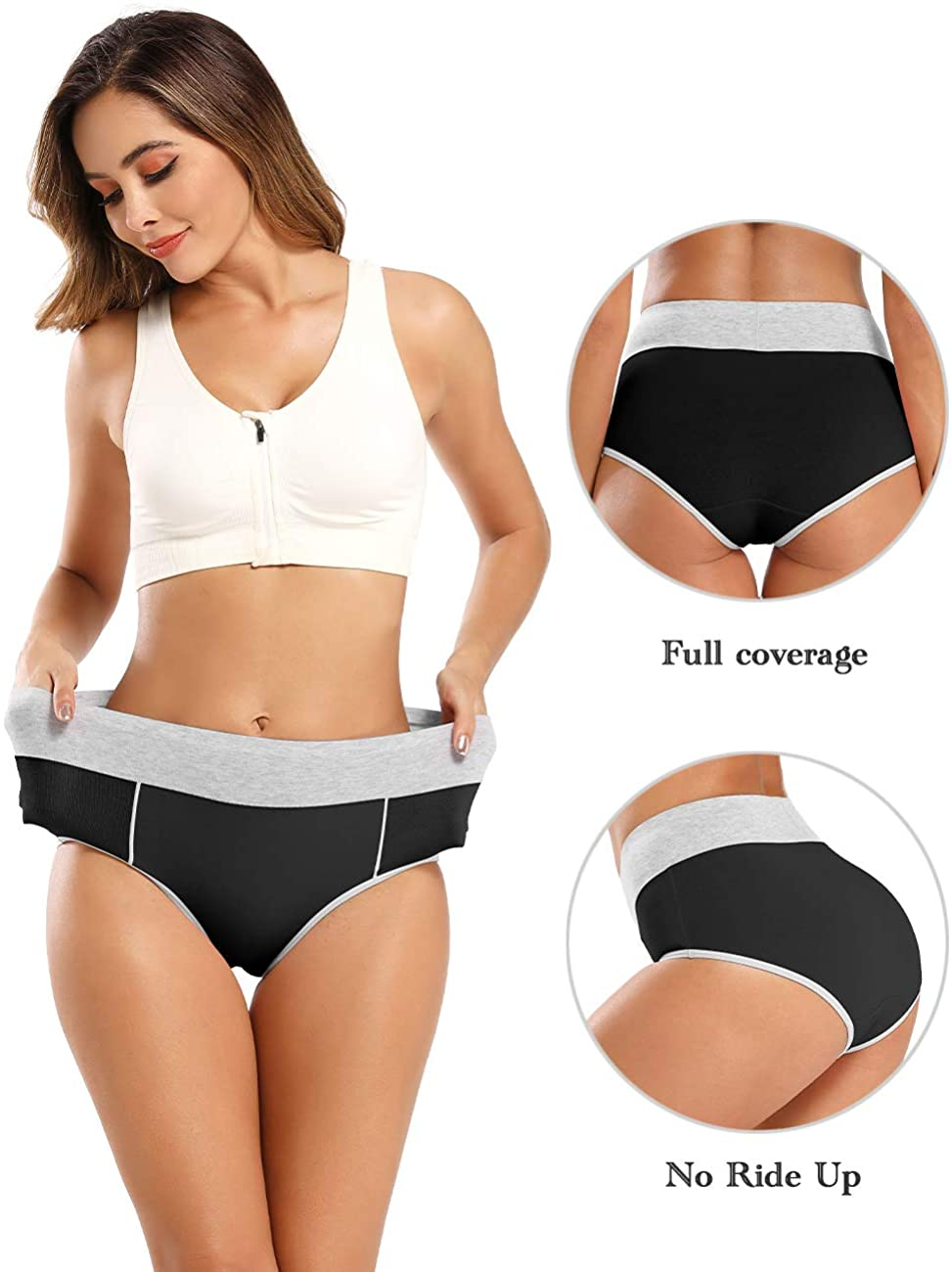 POKARLA Women'S High Waisted Cotton Underwear Soft Breathable Panties Stretch Briefs Regular & plus Size 5-Pack Apparel & Accessories > Clothing > Underwear & Socks > Underwear POKARLA