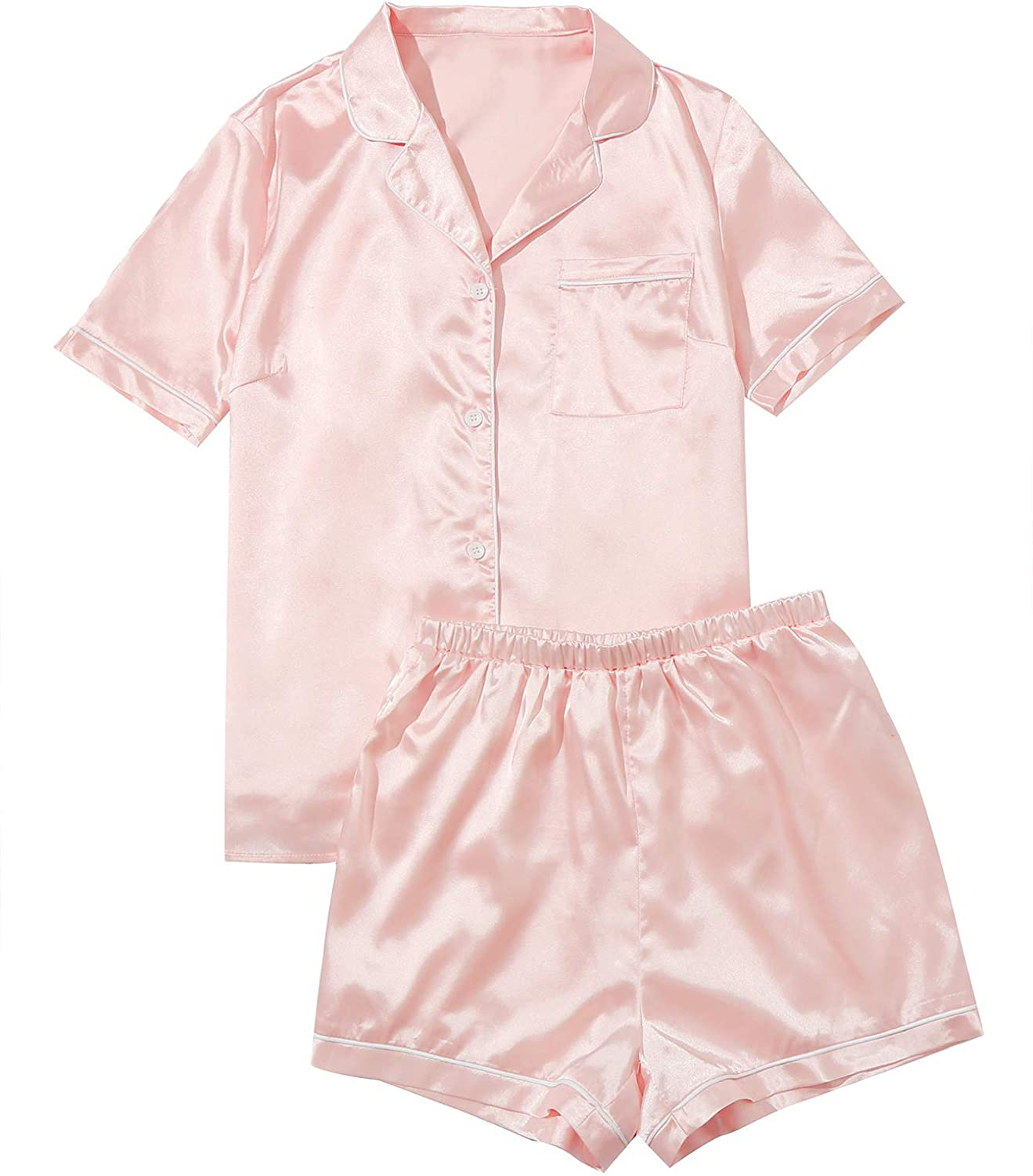 SweatyRocks Women's Short Sleeve Sleepwear Button Down Satin 2 Piece Pajama Set Apparel & Accessories > Clothing > Sleepwear & Loungewear > Pajamas SweatyRocks
