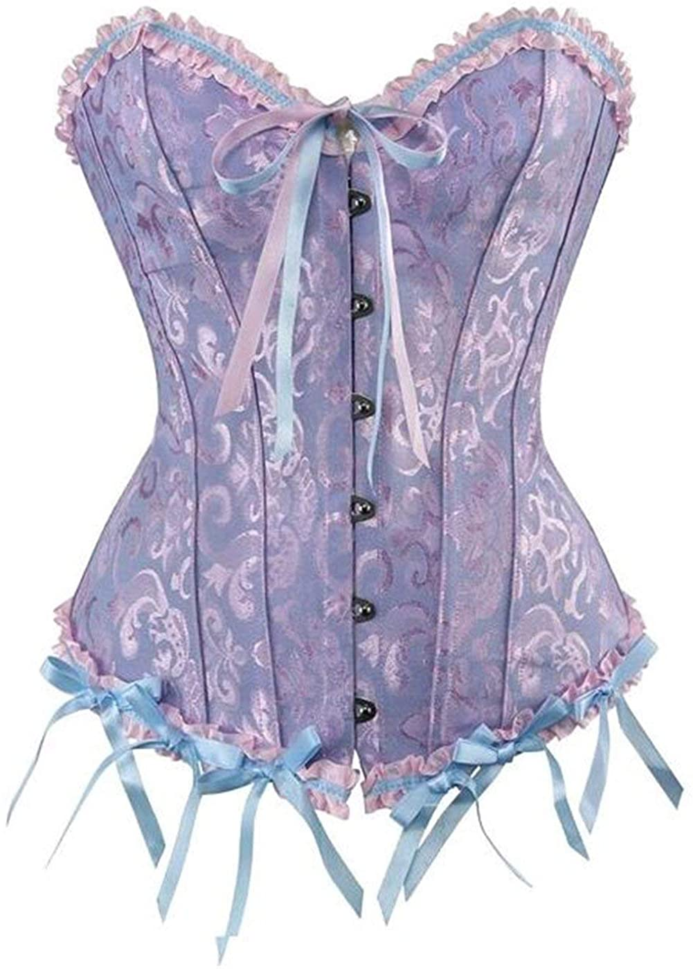 NIYIGEJI Satin Sexy Strong Boned Corset Lace up Overbust Waist Cincher Bustier Bodyshaper Top Apparel & Accessories > Clothing > Underwear & Socks > Lingerie NIYIGEJI Blue-1 6X-Large