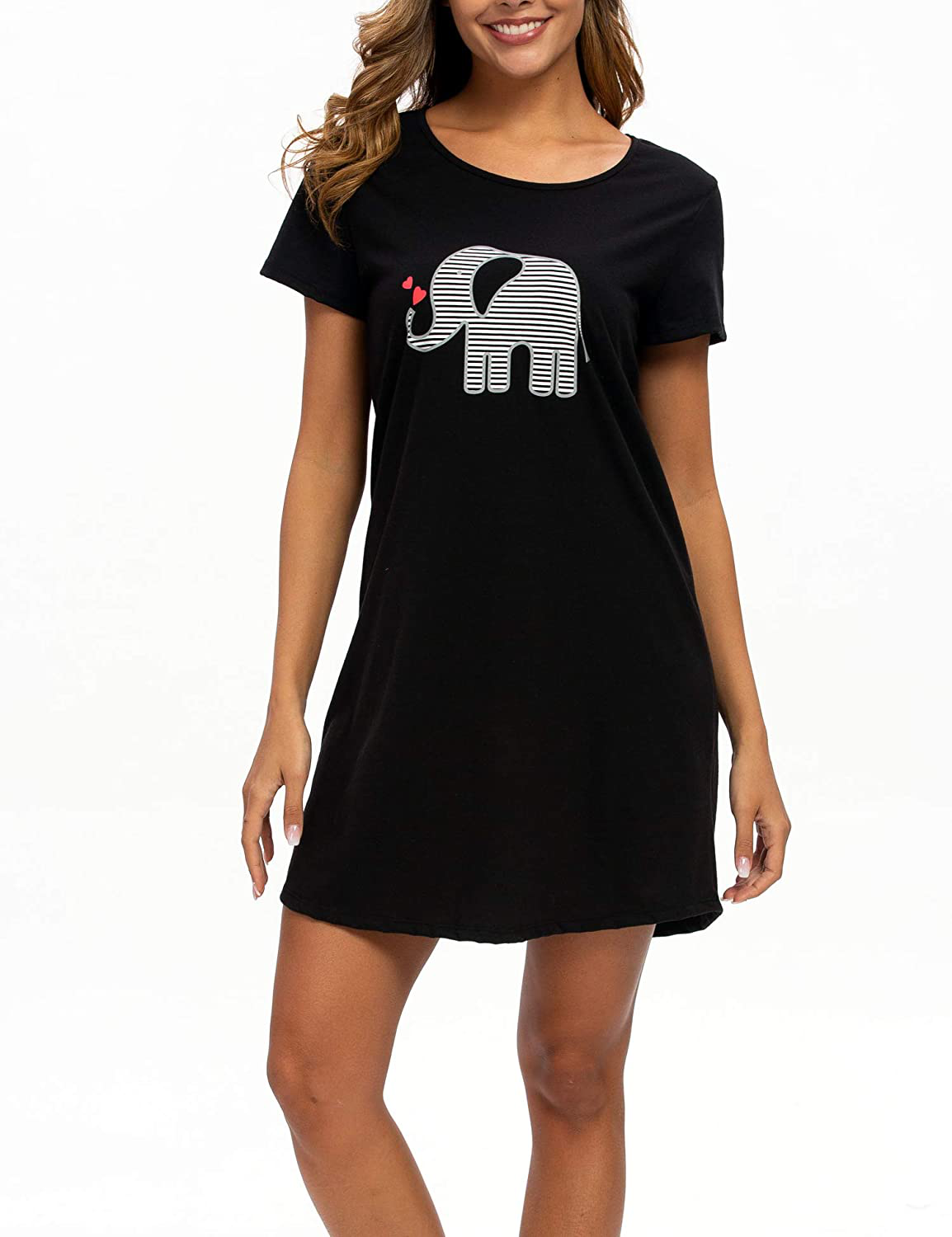 ENJOYNIGHT Sleepwear Women'S Nightgown Printed Sleep Shirt Short Sleeve Sleep Tee Cotton Nightshirt Apparel & Accessories > Clothing > Sleepwear & Loungewear > Nightgowns Kylie Max