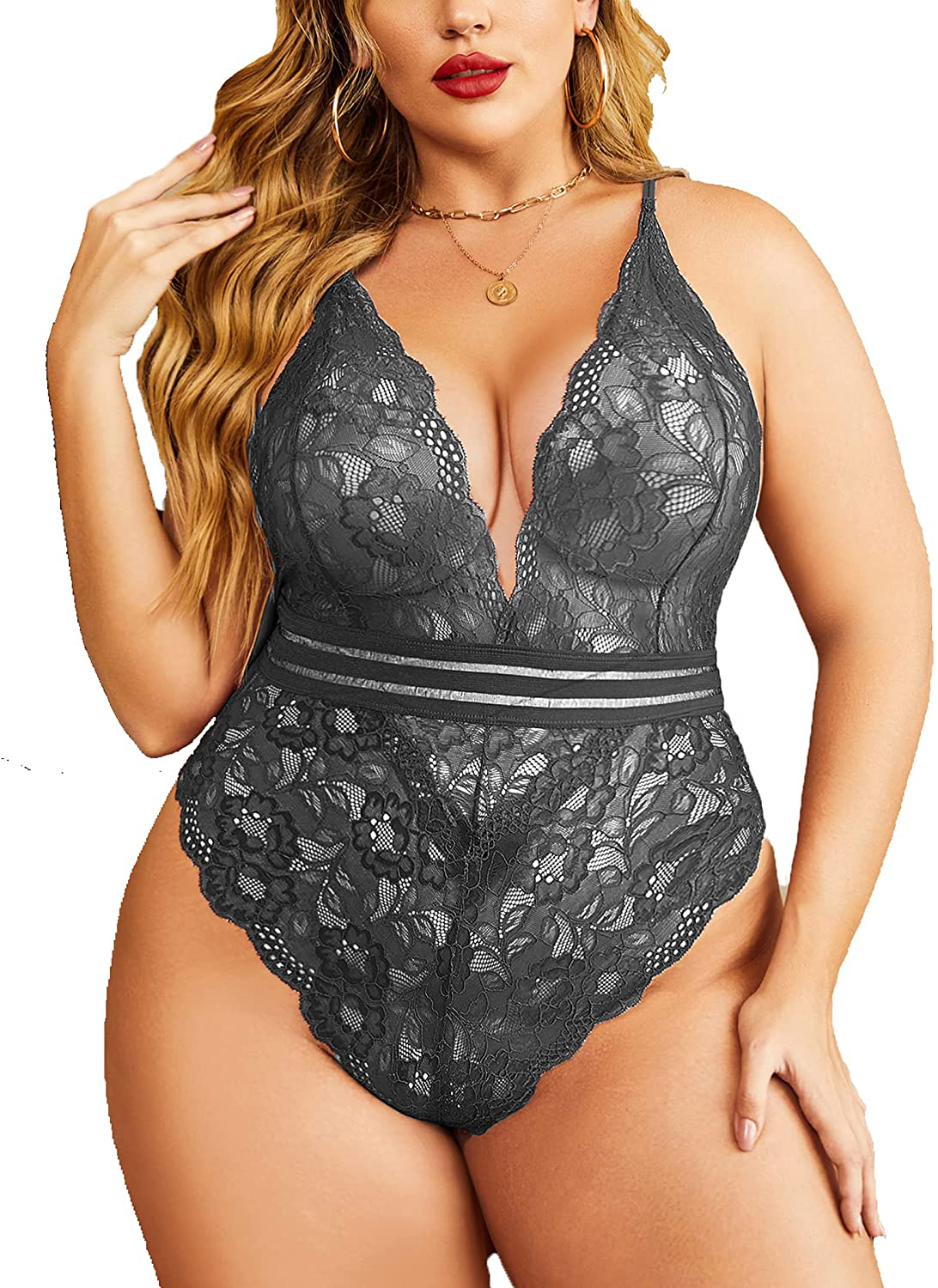 Avidlove Women Teddy Lingerie Snap Crotch Lingerie One Piece Lace Babydoll Mini Bodysuit Apparel & Accessories > Clothing > Underwear & Socks > Lingerie Avidlove Grey(with Snap Crotch) Medium
