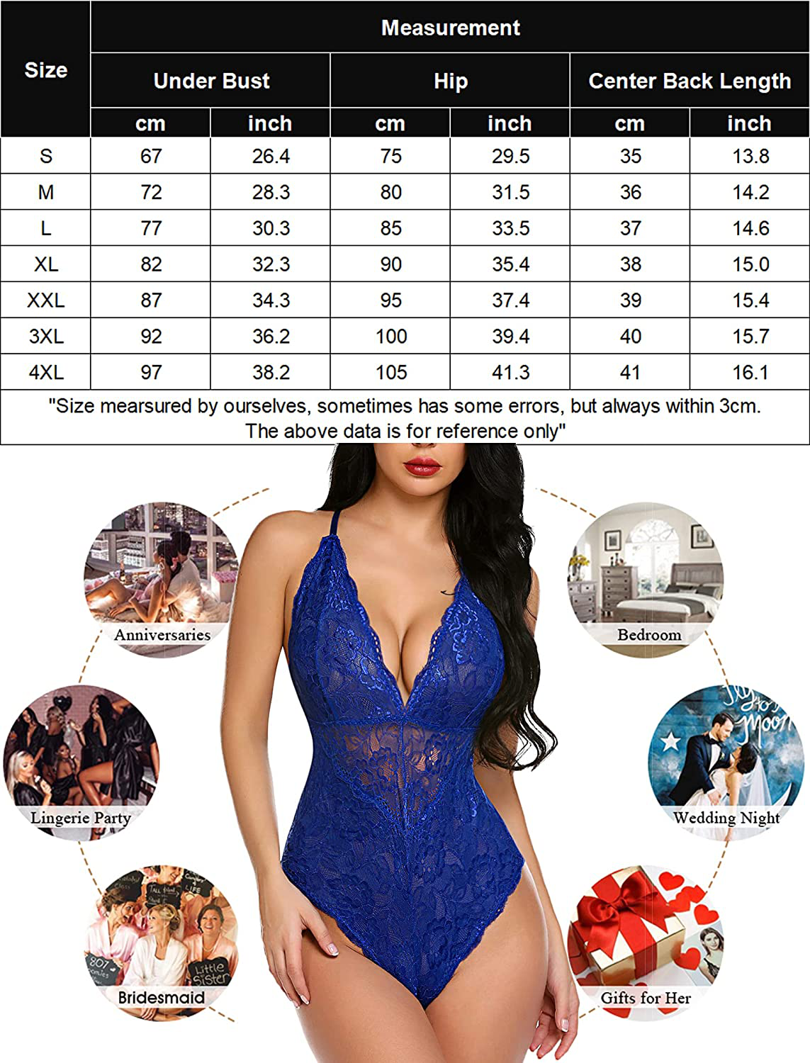 Avidlove Women Snap Crotch Lingerie Sexy Lace Bodysuit Deep V Teddy One Piece Lace Babydoll Apparel & Accessories > Clothing > Underwear & Socks > Lingerie Avidlove