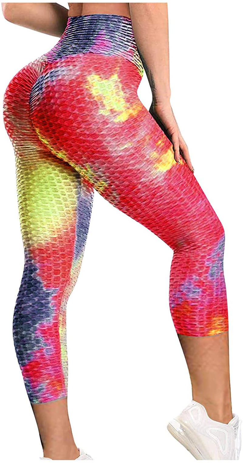 Burband Gradient Seamless Leggings for Women High Waist Tummy Control Yoga Pants Tye Die Ruched Booty Compression Tights Apparel & Accessories > Clothing > Underwear & Socks > Shapewear Burband Red X-Large