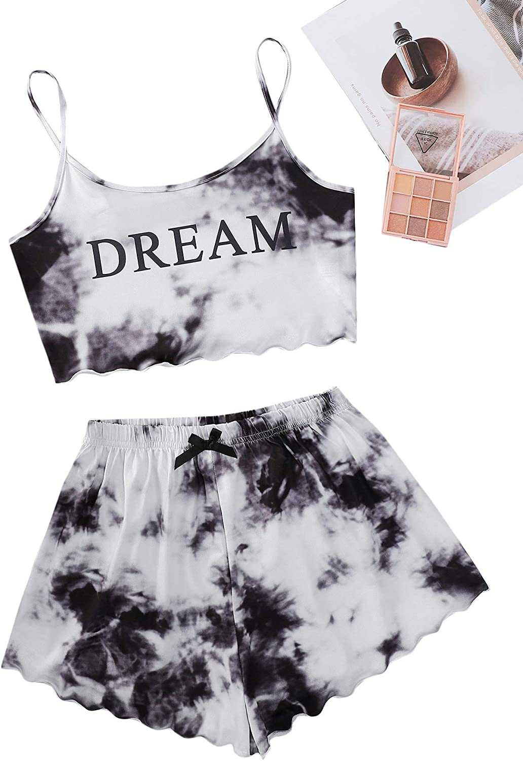 Shein Women'S Cute Cartoon Print Cami Top and Shorts Pajama Set Apparel & Accessories > Clothing > Sleepwear & Loungewear Kylie Max