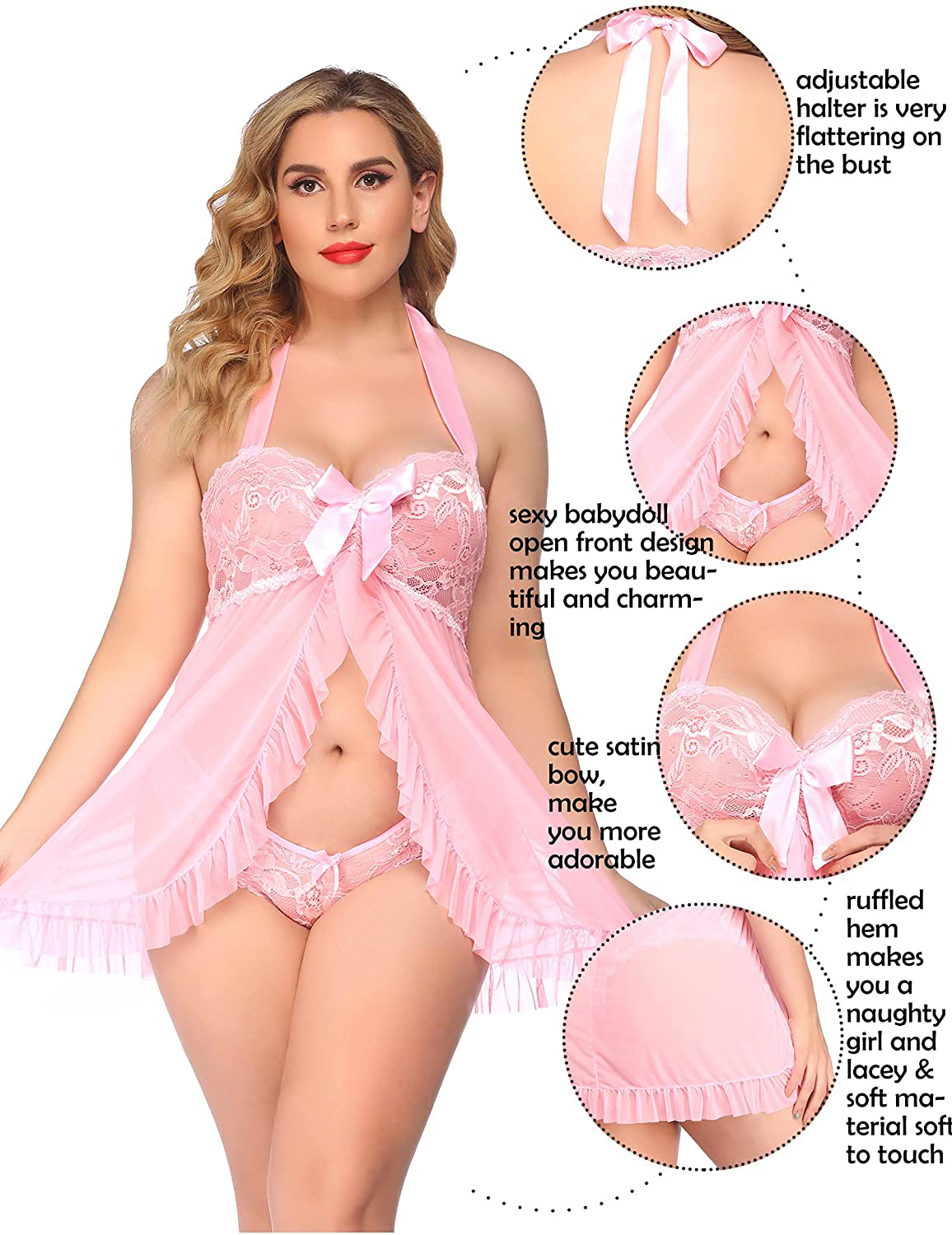 Avidlove Babydoll Lingerie for Women Halter Chemise Open Front Lingerie Sexy Nightwear Apparel & Accessories > Clothing > Underwear & Socks > Lingerie Kylie Max