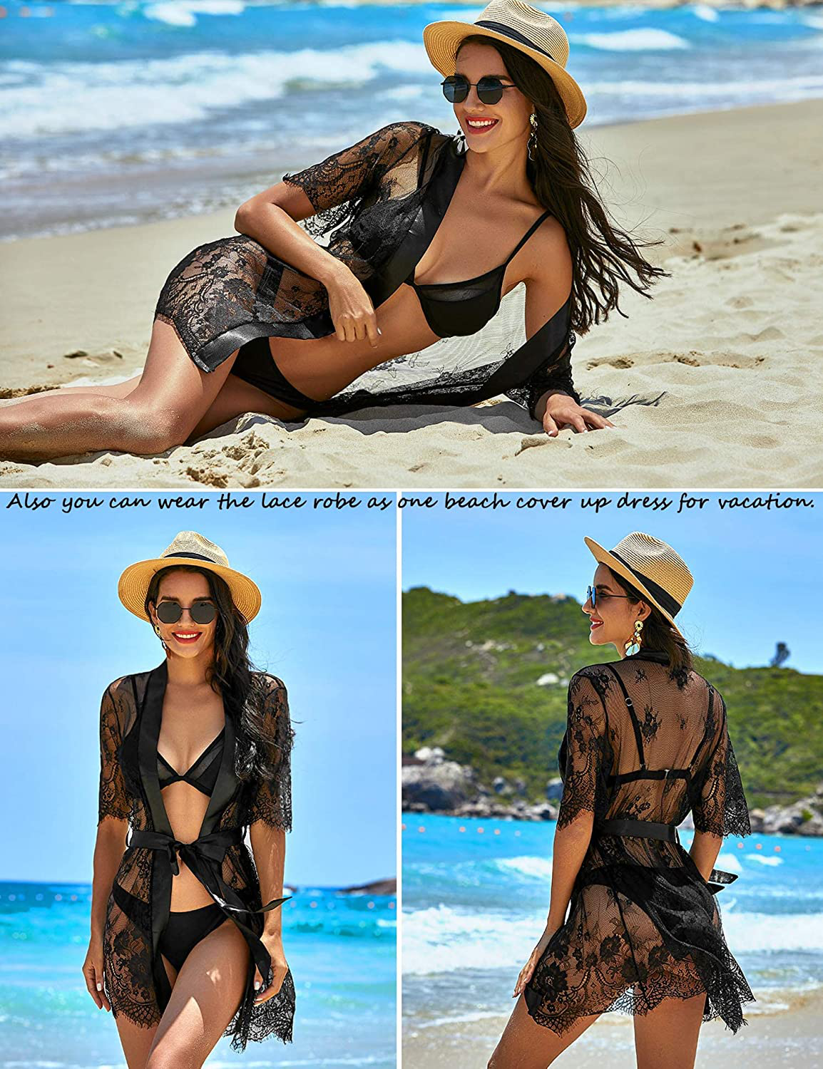 Avidlove Women Kimono Robe Floral Lace Babydoll Lingerie Sheer Mesh Nightgown Apparel & Accessories > Clothing > Underwear & Socks > Lingerie Kylie Max