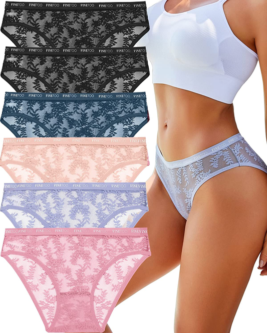 FINETOO Lace Underwear for Women Breathable Sexy Bikini Lightweight Soft Hipster Cheeky Panties 6 Pack S-XL Apparel & Accessories > Clothing > Underwear & Socks > Underwear KYLIE MAX Setb - 6pack X-Large