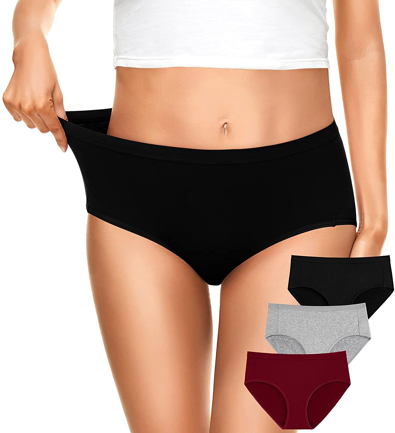 OLIKEME Womens Underwear Mid Waist Full Coverage Breathable Cotton Ladies Briefs Hipster Panties for Women Apparel & Accessories > Clothing > Underwear & Socks > Underwear OLIKEME M-a-3 Pack X-Large