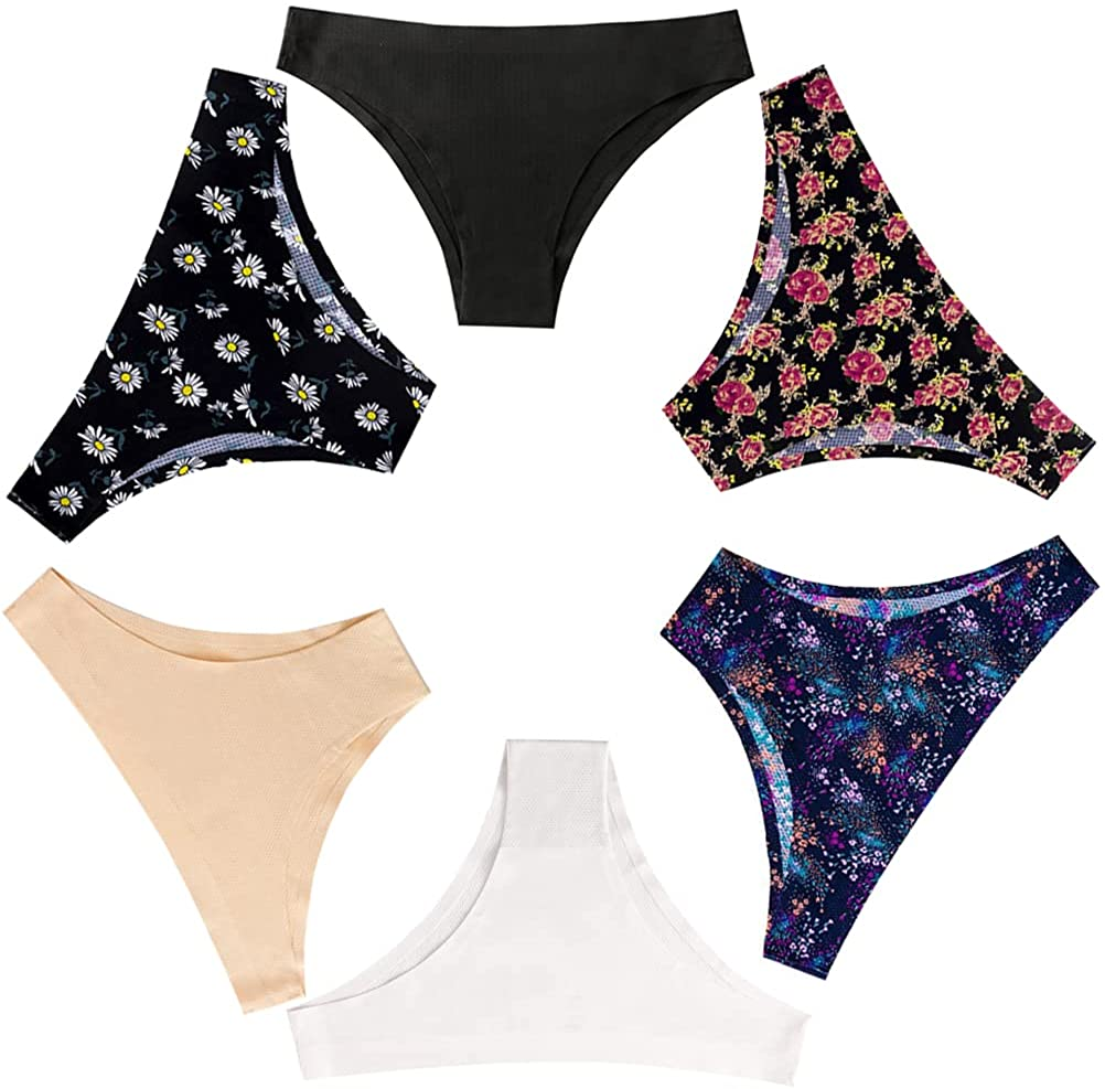 Nightaste Women Seamless No Show Tanga Panties Pack of 6Pcs Half Back Coverage Cheeky Bikini Thong Underwear Apparel & Accessories > Clothing > Underwear & Socks > Underwear Nightaste Style5 Large