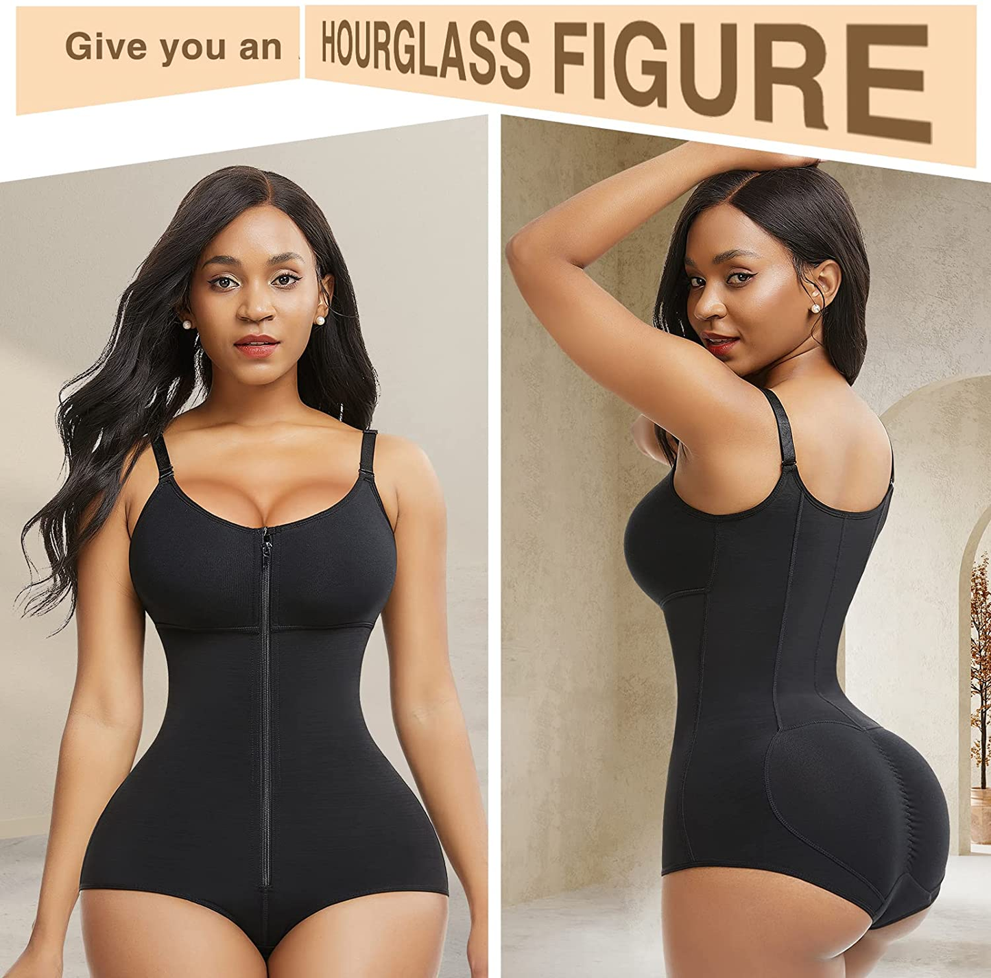 Feelingirl Women Shapewear Bodysuit Tummy Control Fajas Body Shaper for Women with Zipper Apparel & Accessories > Clothing > Underwear & Socks > Shapewear FeelinGirl