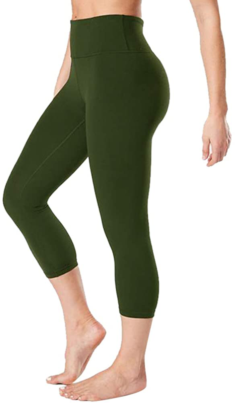 GAYHAY High Waisted Capri Leggings for Women - Soft Slim Tummy Control - Exercise Pants for Running Cycling Yoga Workout Apparel & Accessories > Clothing > Activewear Gayhay Olive Small-Medium