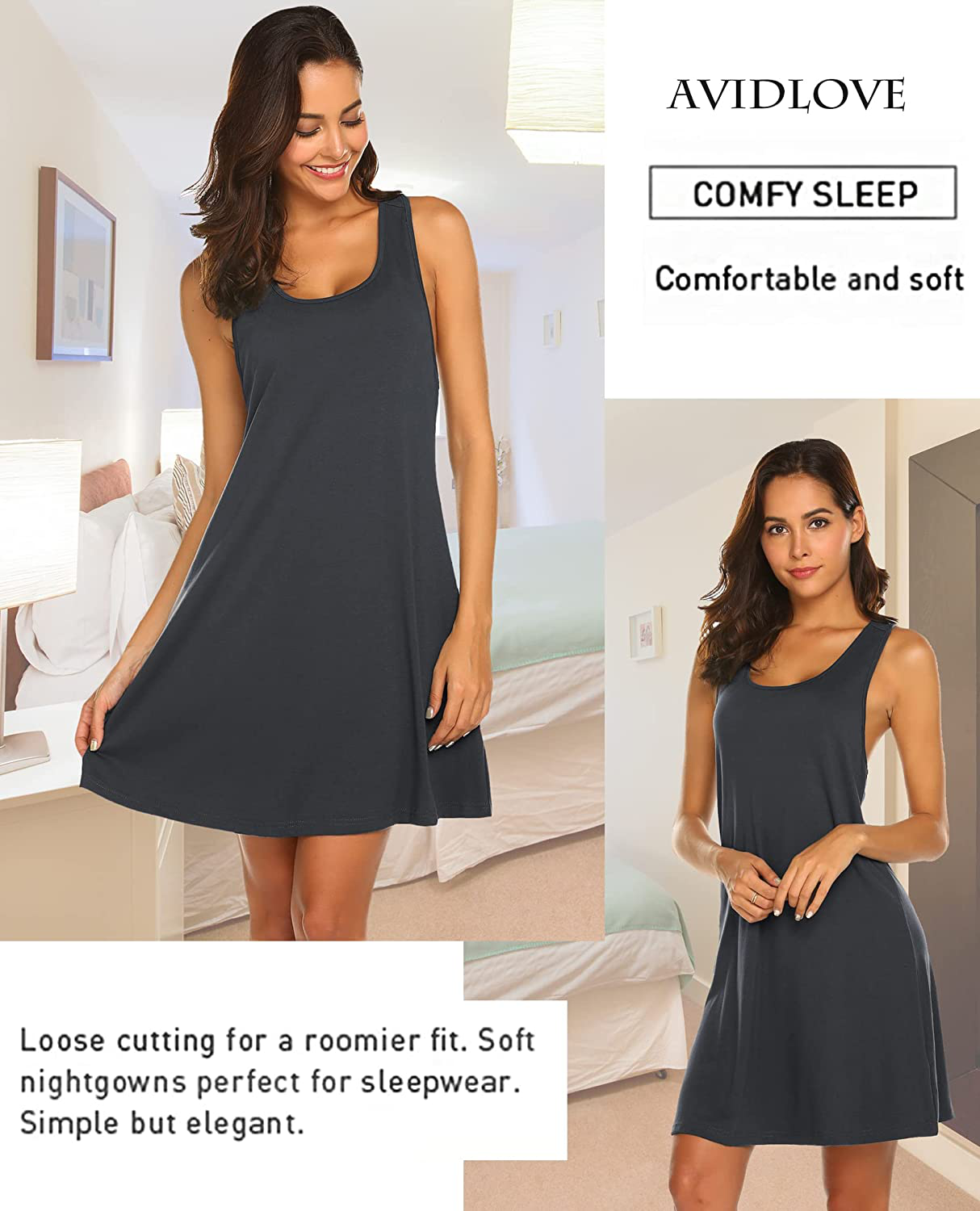 Avidlove Sleepwear for Women Tank Nightgown Chemise Racerback Sleeveless Sleep Dress Apparel & Accessories > Clothing > Sleepwear & Loungewear > Nightgowns Kylie Max