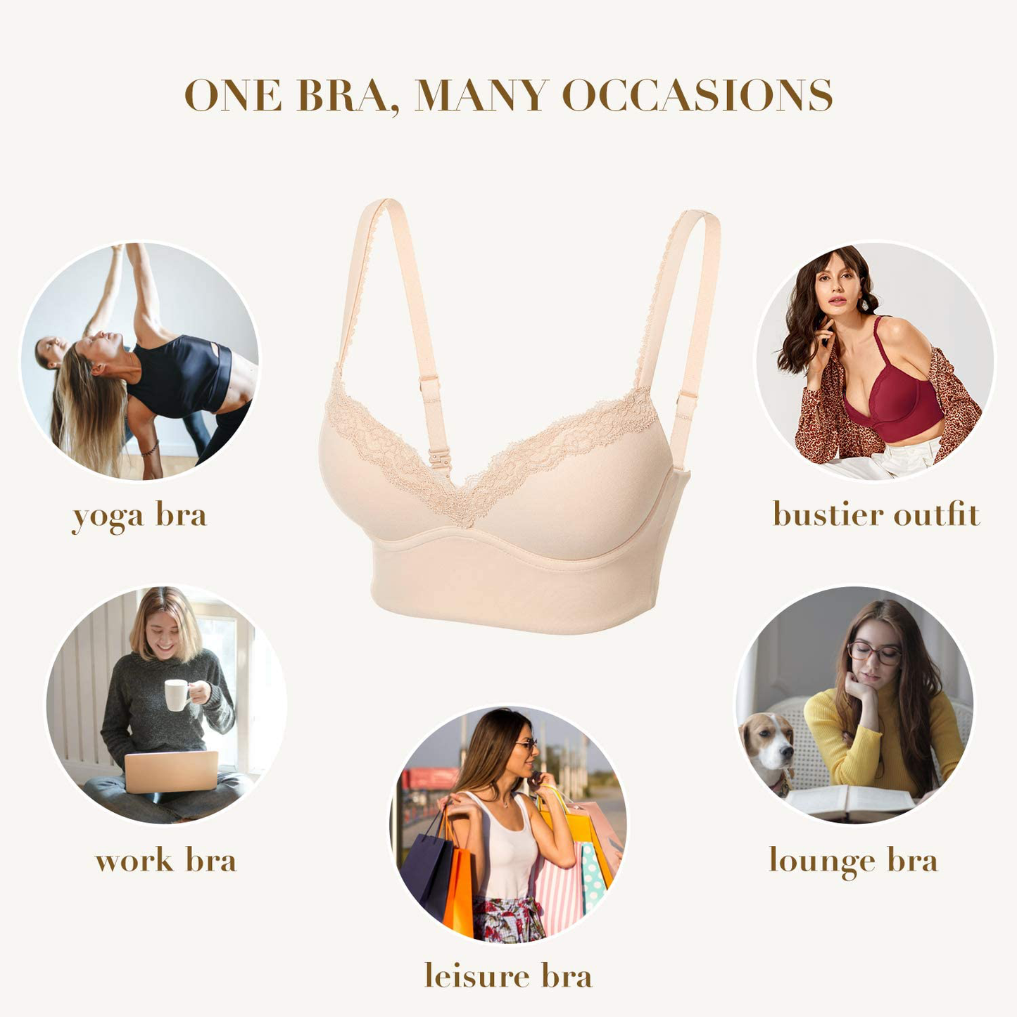 DOBREVA Women's Push Up Bra Wireless Padded Bralette Lace Longline Support Bras Apparel & Accessories > Clothing > Underwear & Socks > Bras DOBREVA