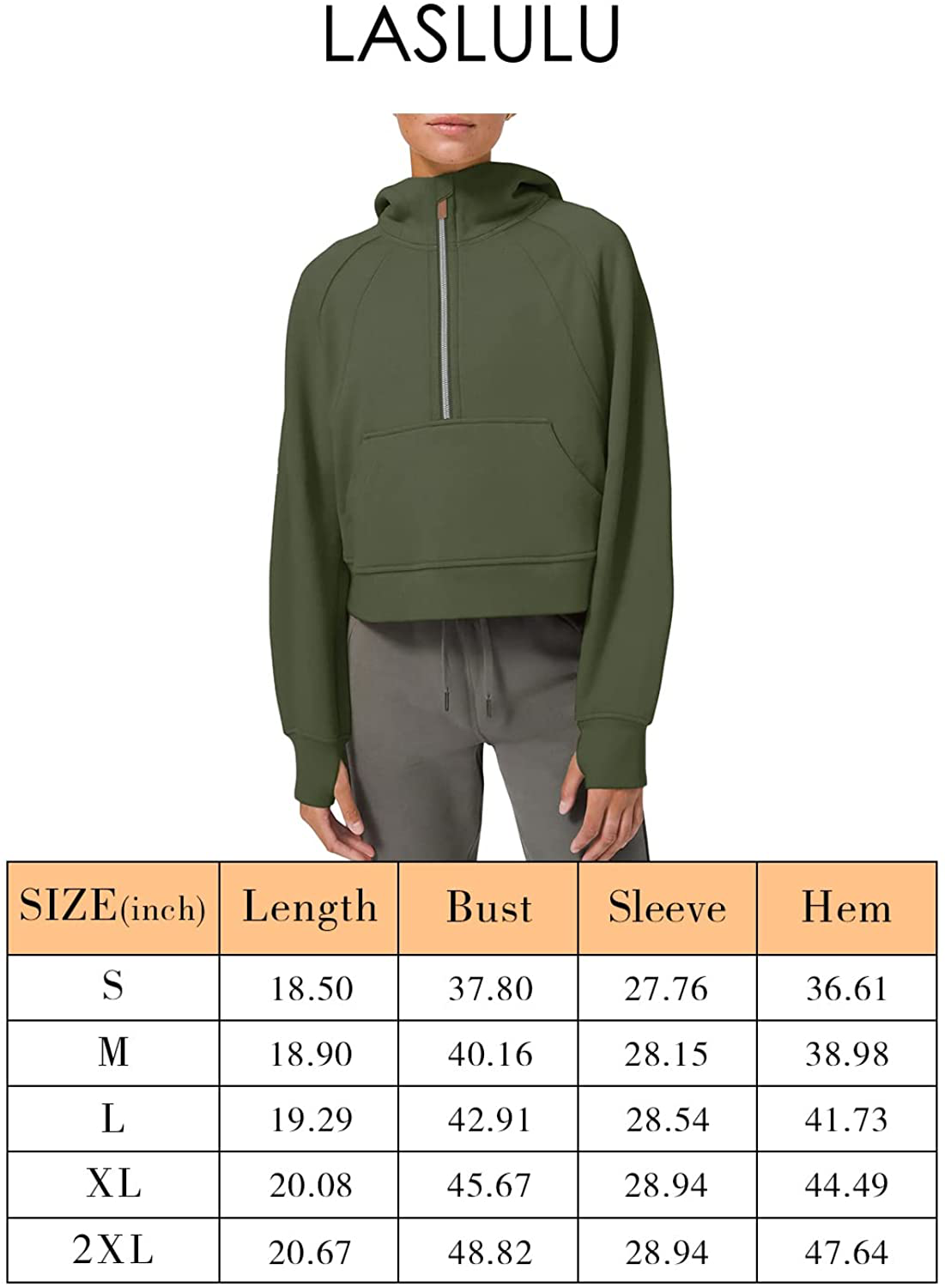 LASLULU Womens Hoodies Fleece Lined Collar Pullover 1/2 Zipper Sweatshirts Long Sleeve Crop Tops Sweater Thumb Hole Apparel & Accessories > Clothing > Activewear Kylie Max