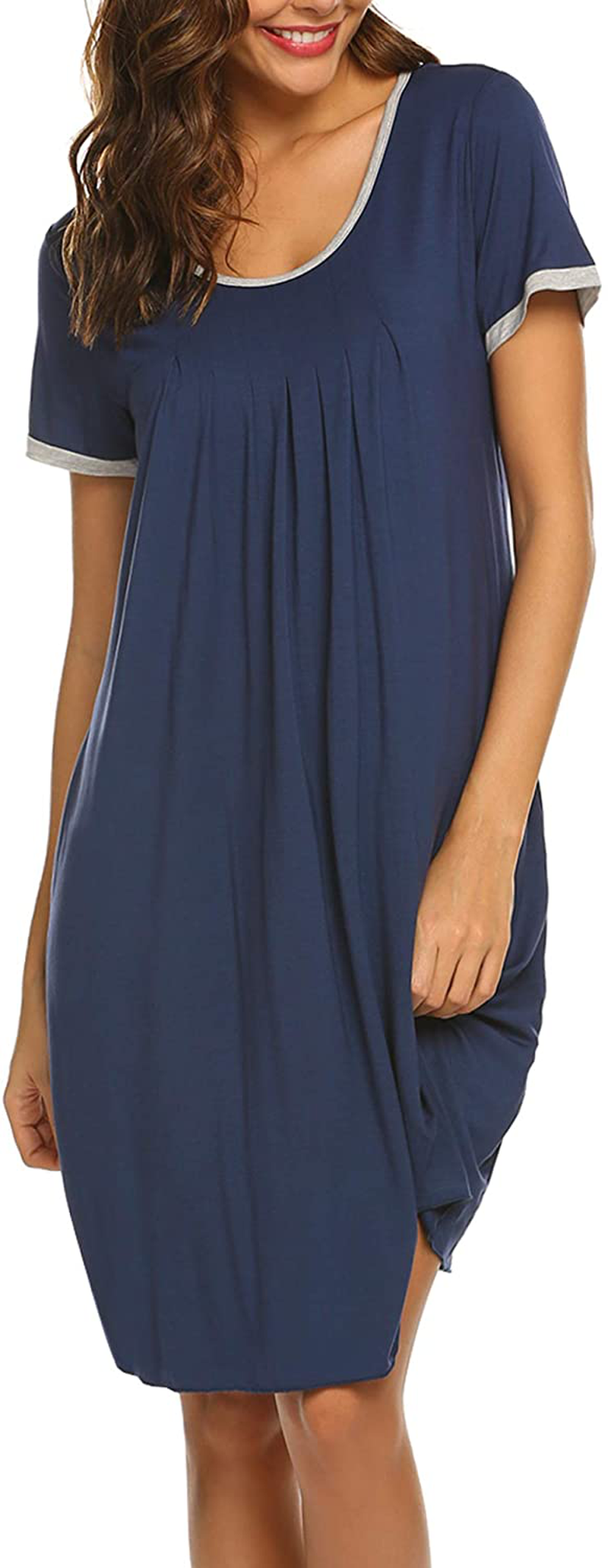Ekouaer Women'S Nightgown Short Sleeve Sleepwear Comfy Sleep Shirt Pleated Scoopneck Nightshirt S-XXXL Apparel & Accessories > Clothing > Sleepwear & Loungewear > Nightgowns Kylie Max