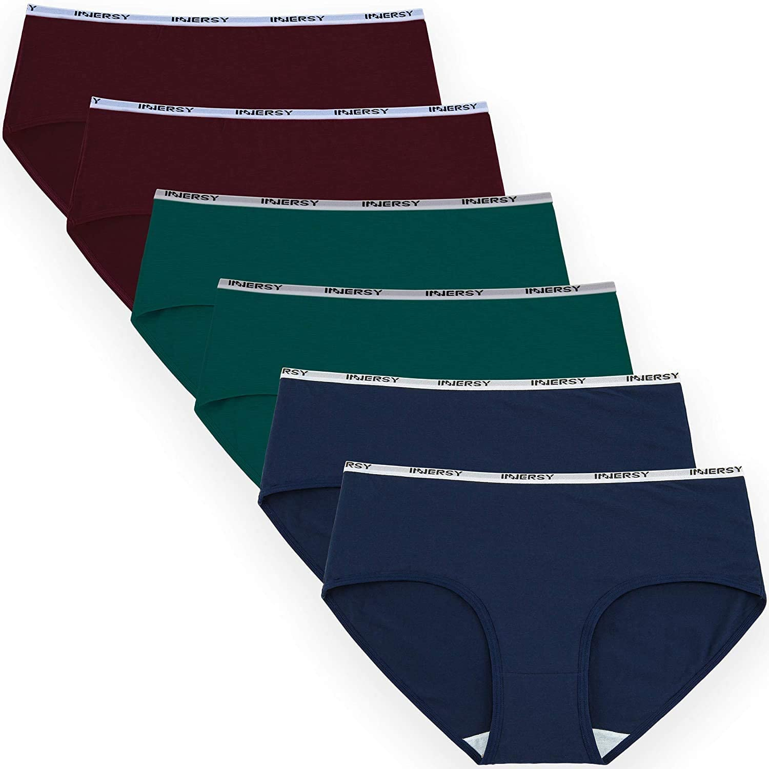 INNERSY Womens Underwear Hipster Panties Cotton Low Rise Briefs Pack of 6 Apparel & Accessories > Clothing > Underwear & Socks > Underwear INNERSY 2 Green&2 Wine&2 Navy Medium