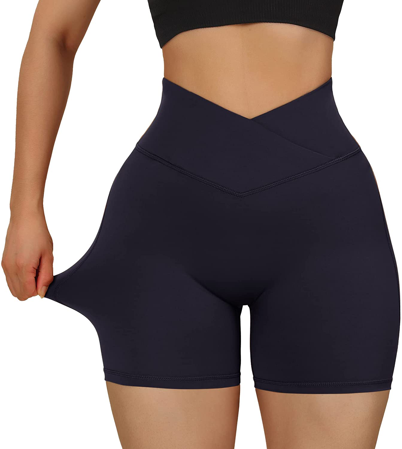 MOOSLOVER Women V Cross Waist Workout Shorts Butt Lifting High Waisted Biker Shorts Apparel & Accessories > Clothing > Shorts Kylie Max