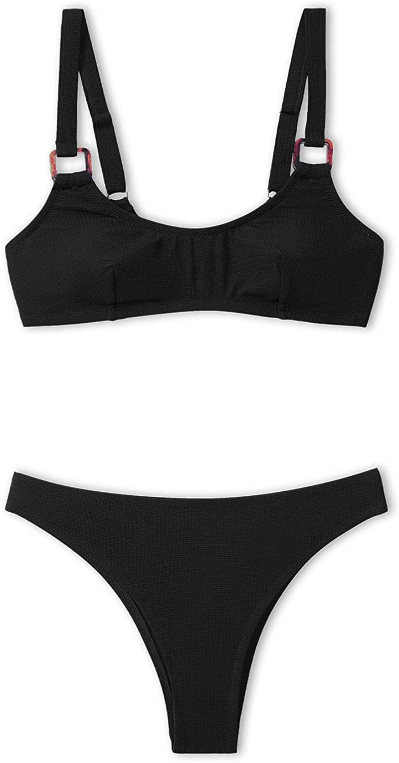 CUPSHE Women's Square Ring Tank Low Waisted Bikini Middle Cut Back Hook Swimsuit with Adjustable Straps Apparel & Accessories > Clothing > Swimwear CUPSHE