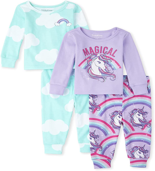 The Children'S Place Baby Toddler Girl Unicorn Panda Snug Fit Cotton 4-Piece Pajamas Apparel & Accessories > Clothing > Sleepwear & Loungewear > Pajamas Kylie Max