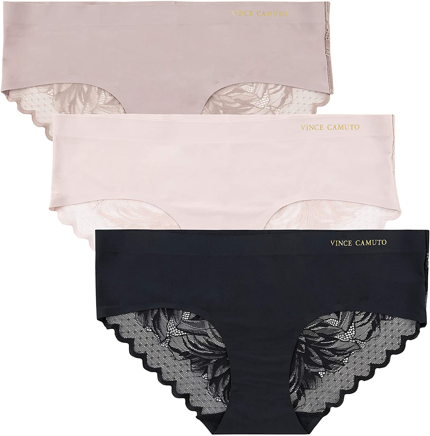 Vince Camuto Women'S No Show Microfiber Hipster Panty Underwear Multi-Pack Apparel & Accessories > Clothing > Underwear & Socks > Underwear Vince Camuto Black/Soft Violet/Taupe Small