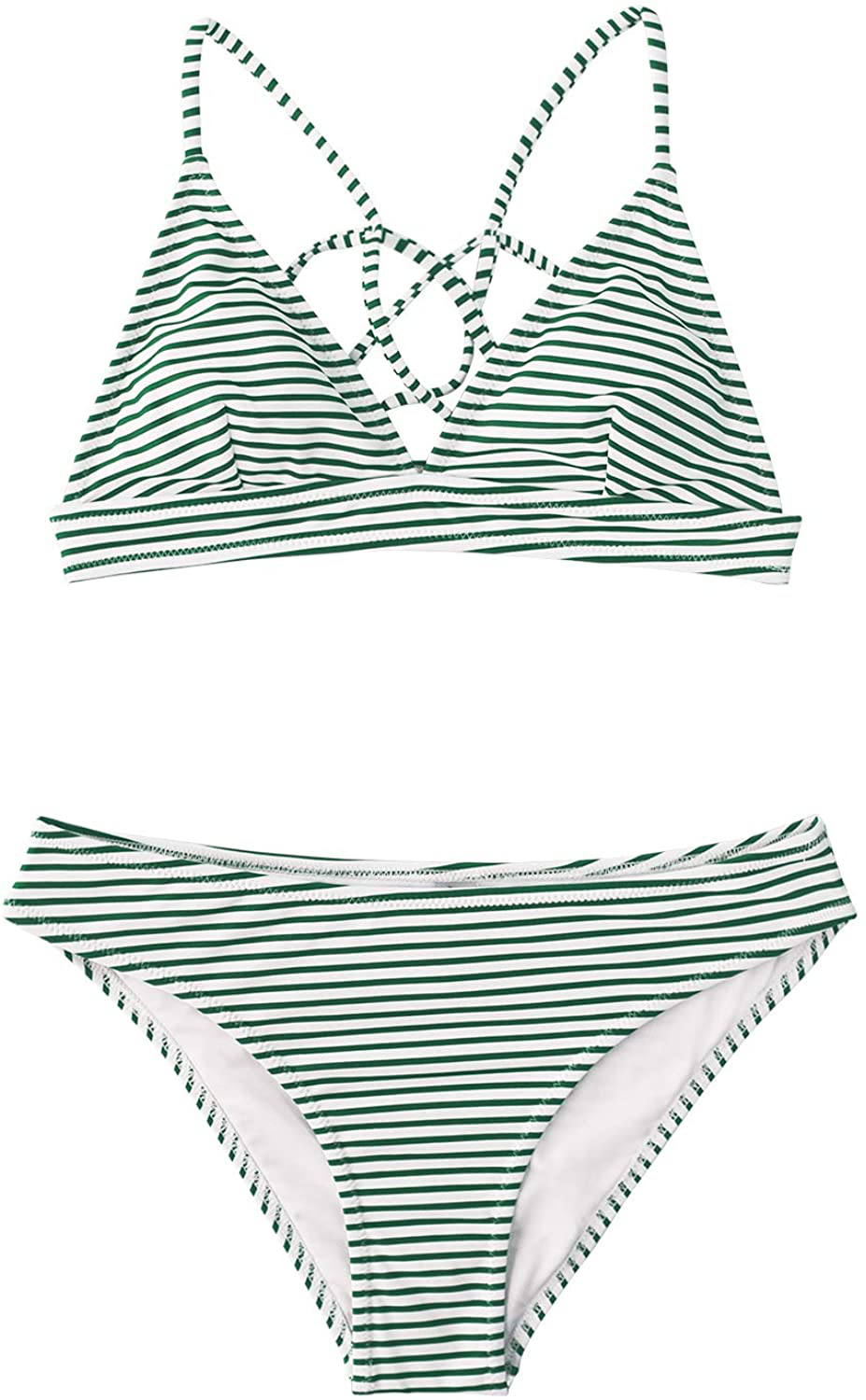 CUPSHE Women’s Bikini Swimsuit Stripe V Neck Back Cross Two Piece Bathing Suit Apparel & Accessories > Clothing > Swimwear CUPSHE