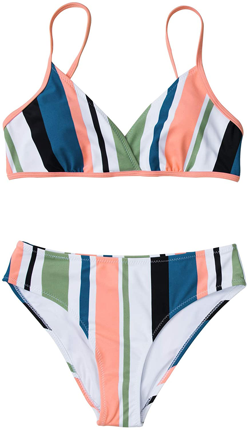 CUPSHE Women's Striped Back Hook Closure Bikini Adjustable Straps Swimsuit Apparel & Accessories > Clothing > Swimwear KYLIE MAX