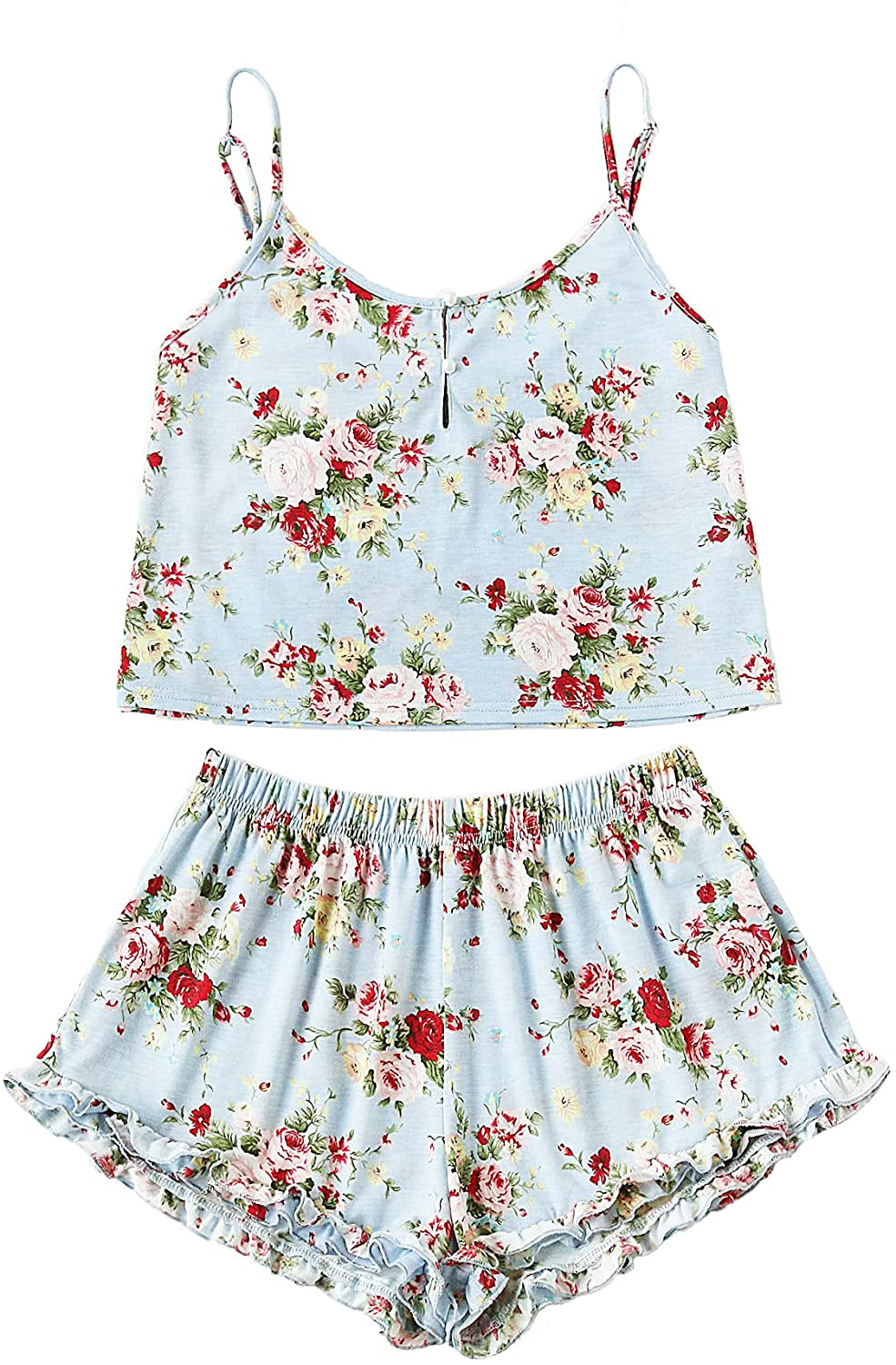 Shein Women'S Summer Floral Print Cami Top and Shorts Pajamas Set Apparel & Accessories > Clothing > Sleepwear & Loungewear Kylie Max