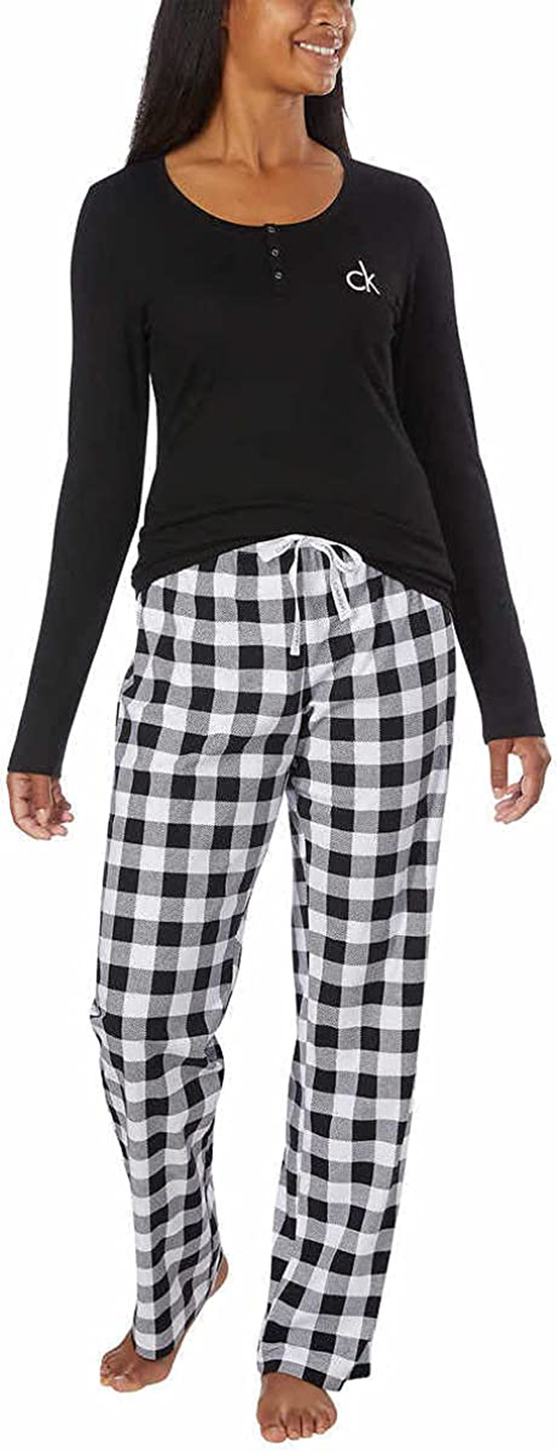 Calvin Klein Womens 2 Piece Fleece Pajama Set Apparel & Accessories > Clothing > Sleepwear & Loungewear > Pajamas Calvin Klein Black/Buffalo Check X-Large