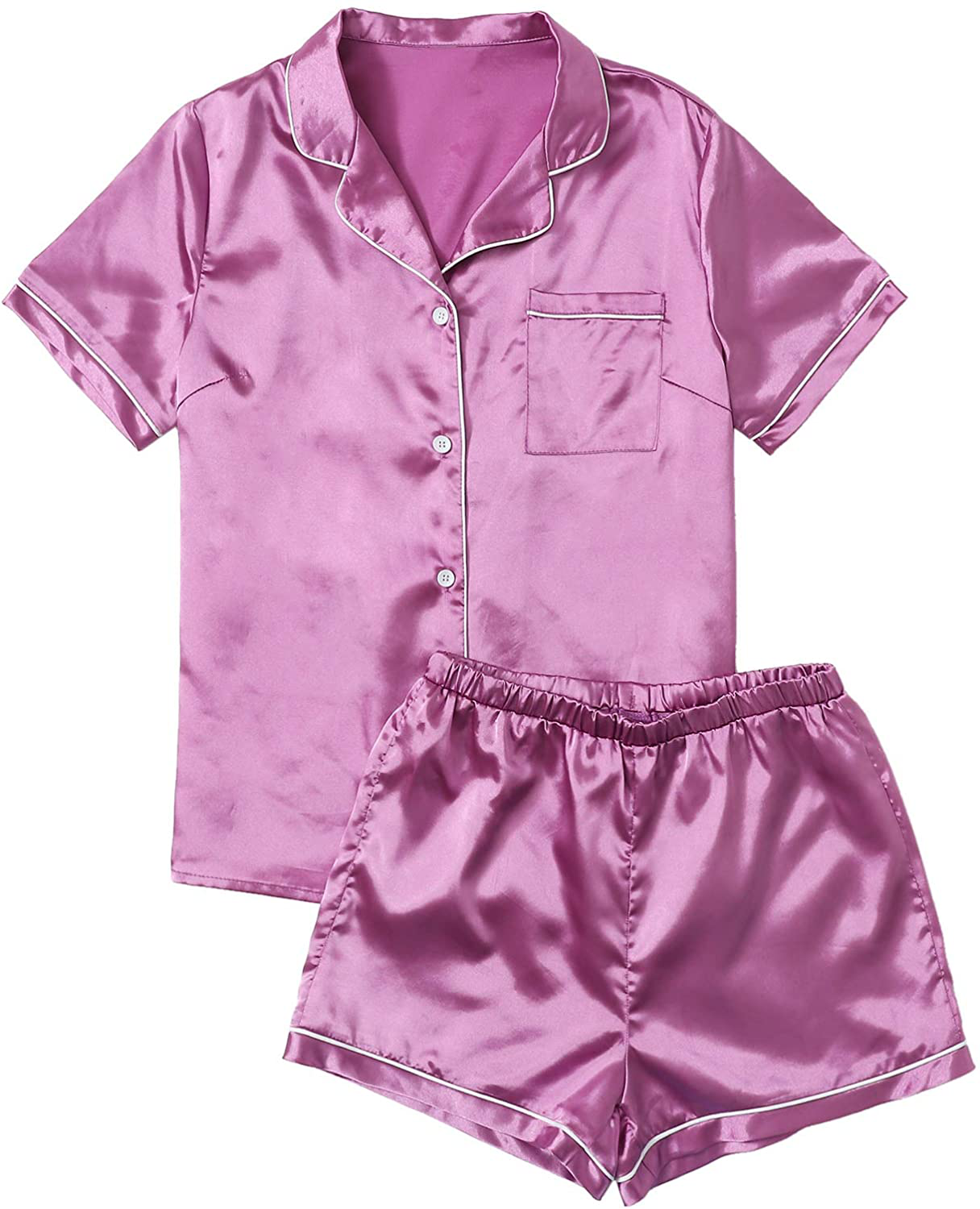 SweatyRocks Women's Short Sleeve Sleepwear Button Down Satin 2 Piece Pajama Set Apparel & Accessories > Clothing > Sleepwear & Loungewear > Pajamas SweatyRocks