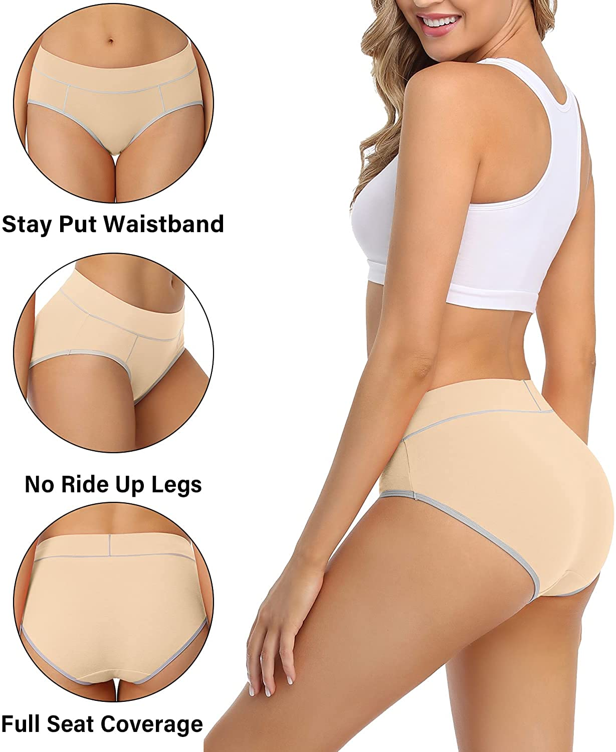 Wirarpa Women'S Cotton Stretch Underwear Comfy Mid Waisted Briefs Ladies Breathable Panties Multipack Apparel & Accessories > Clothing > Underwear & Socks > Underwear KYLIE MAX