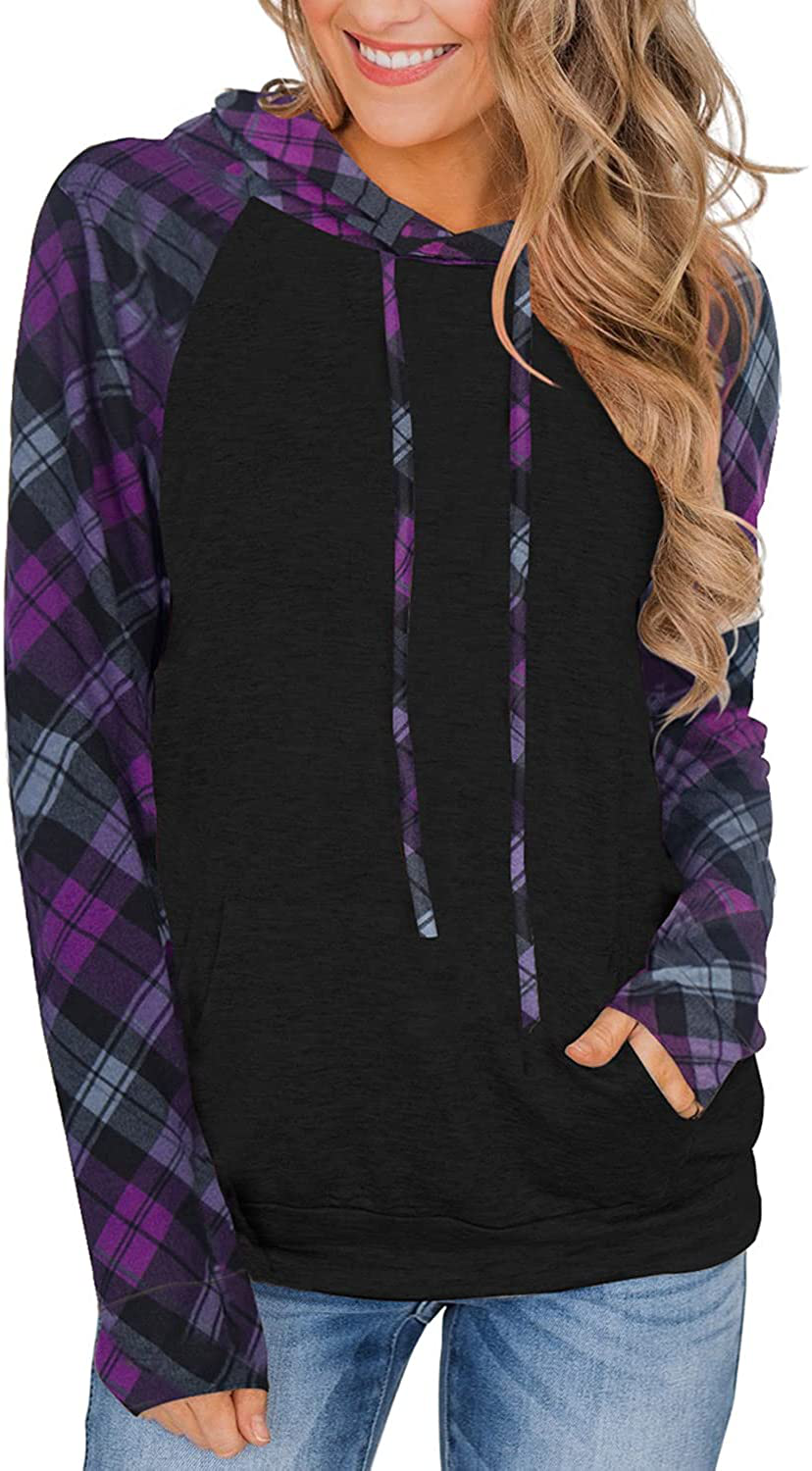 PINKMSTYLE Womens Color Block Hoodies Casual Lightweight Drawstring Pullover Sweatshirt Fall Long Sleeve Tops with Pocket Apparel & Accessories > Clothing > Activewear Kylie Max
